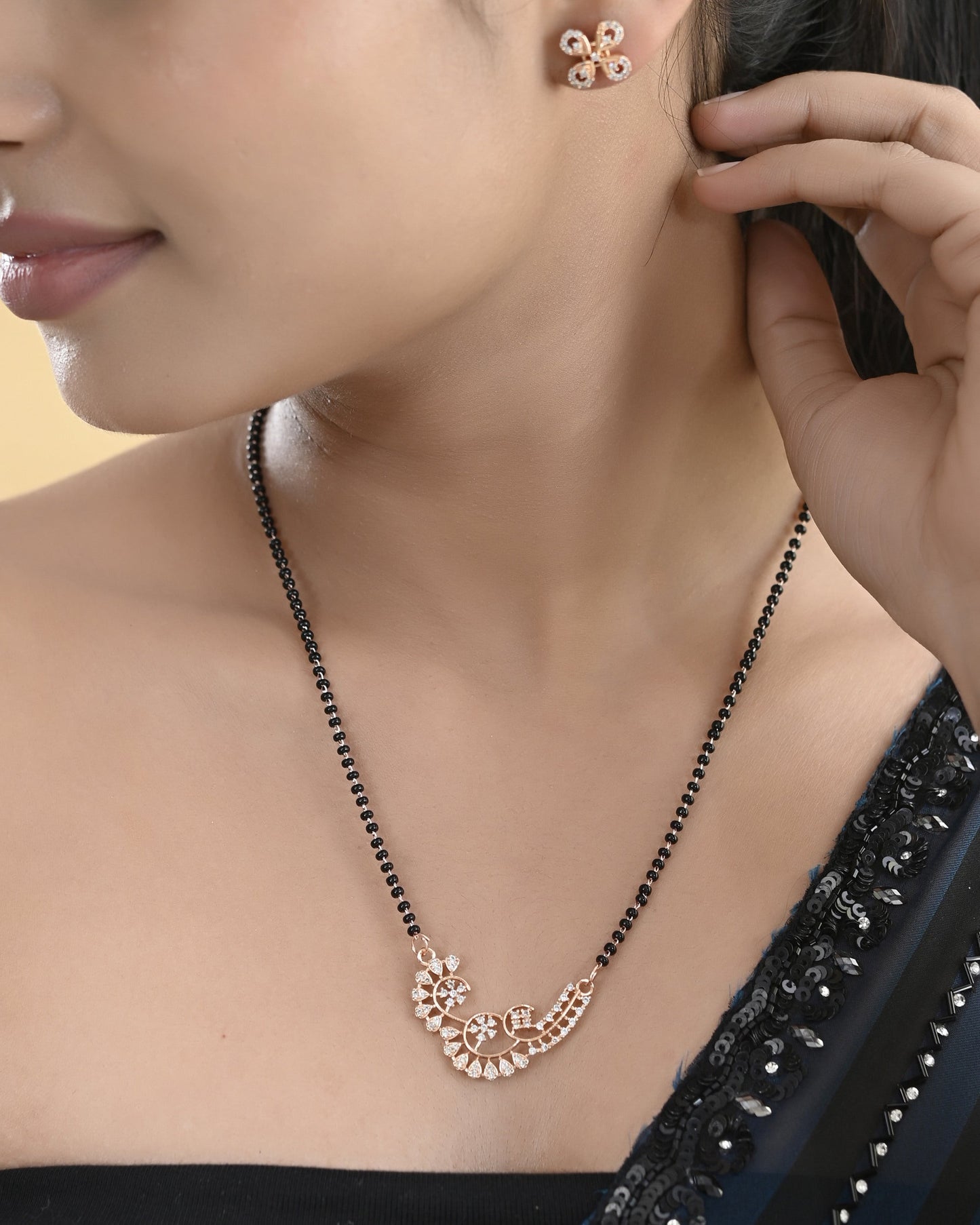 VOJ Rose Gold-Polished Stylish AD Mangalsutra Set - Swadesiicart