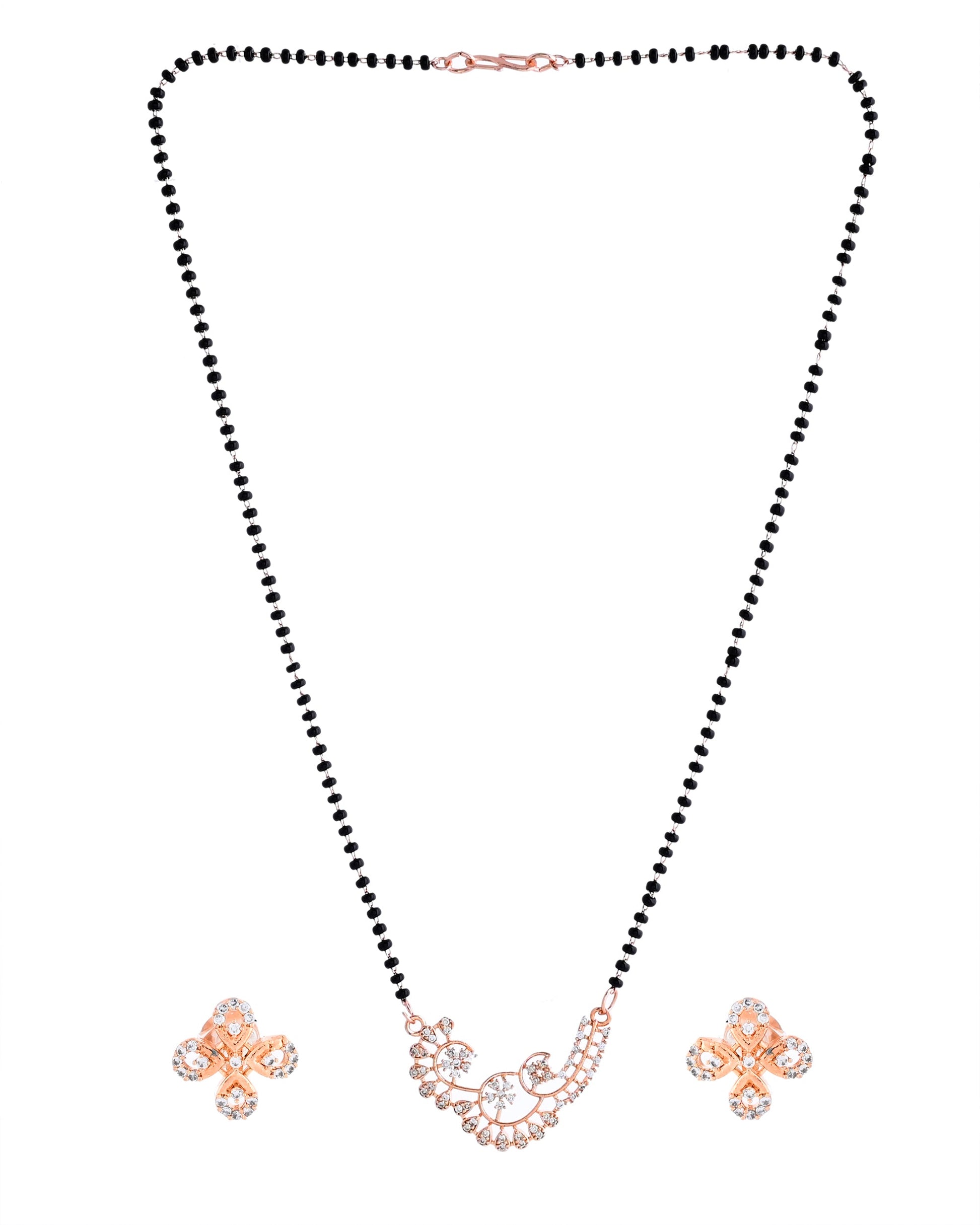 VOJ Rose Gold-Polished Stylish AD Mangalsutra Set - Swadesiicart