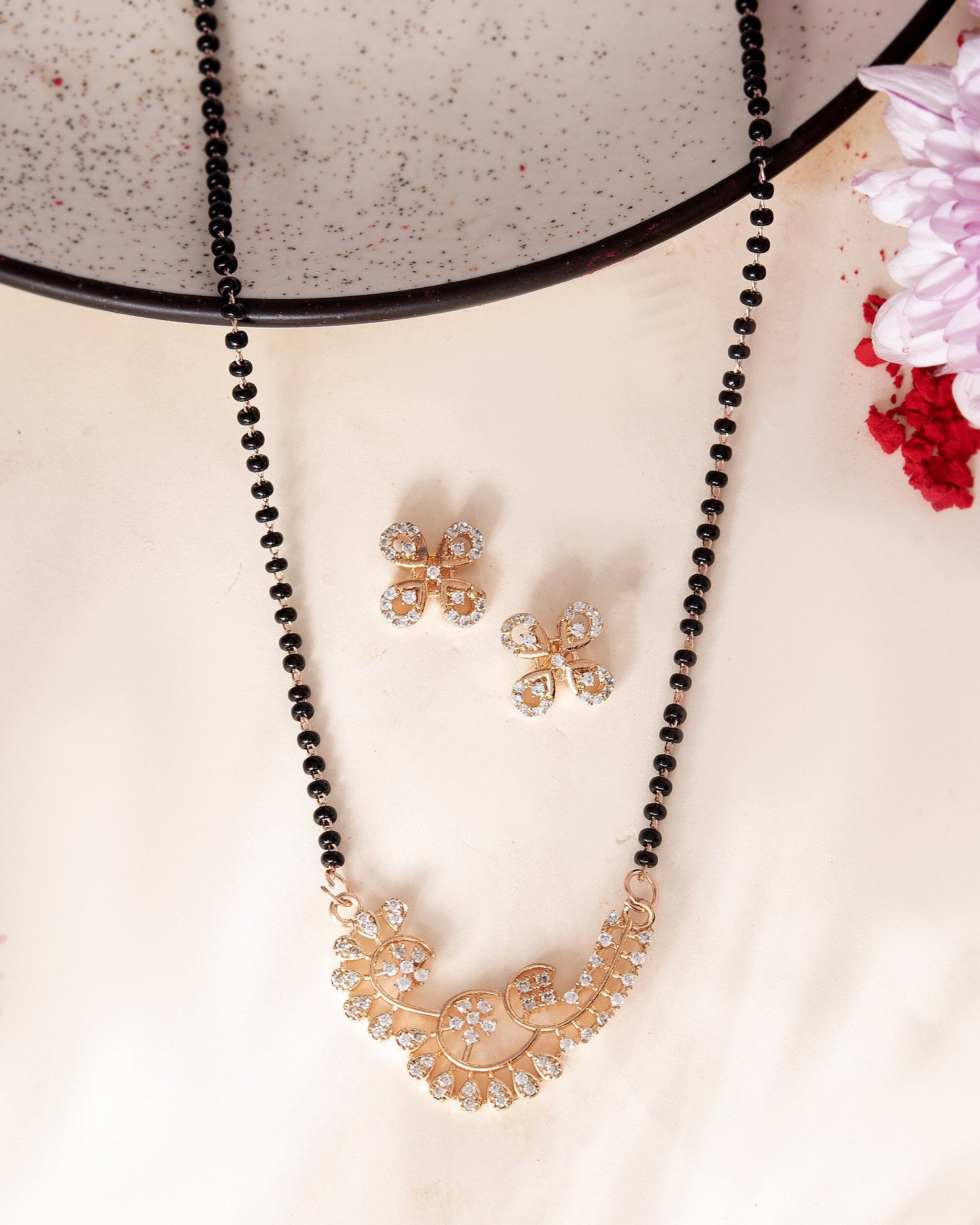 VOJ Rose Gold-Polished Stylish AD Mangalsutra Set - Swadesiicart