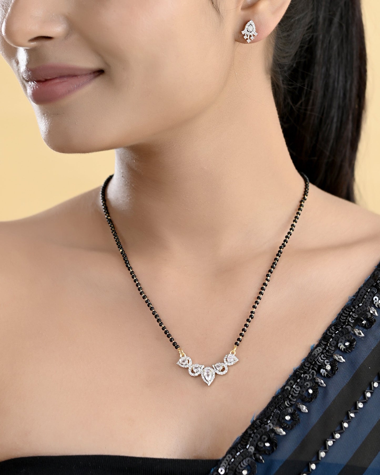 VOJ Gold-Polished Tear Drop Shape AD Mangalsutra Set - Swadesiicart