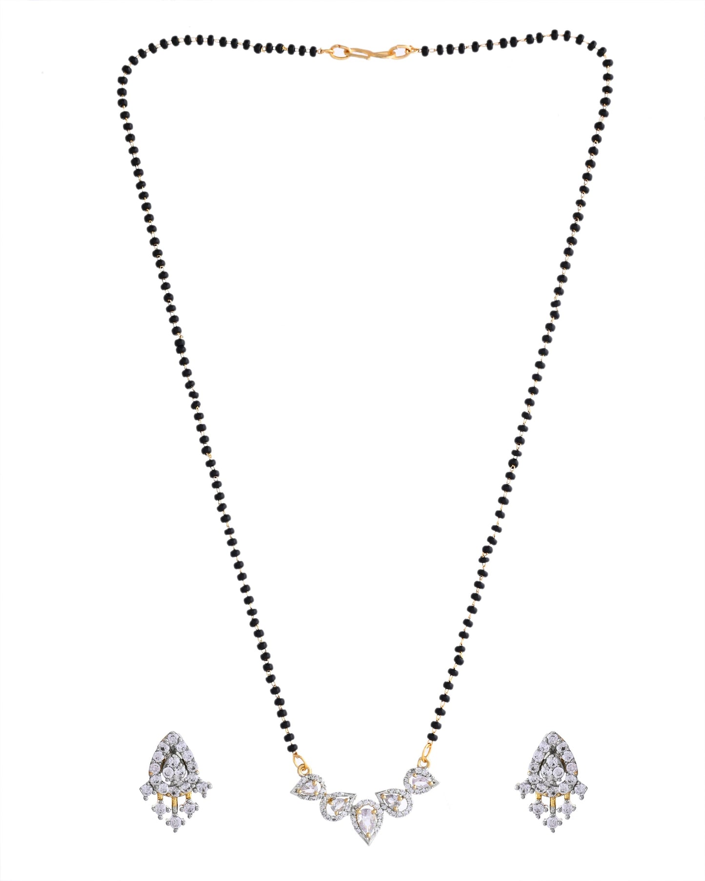 VOJ Gold-Polished Tear Drop Shape AD Mangalsutra Set - Swadesiicart