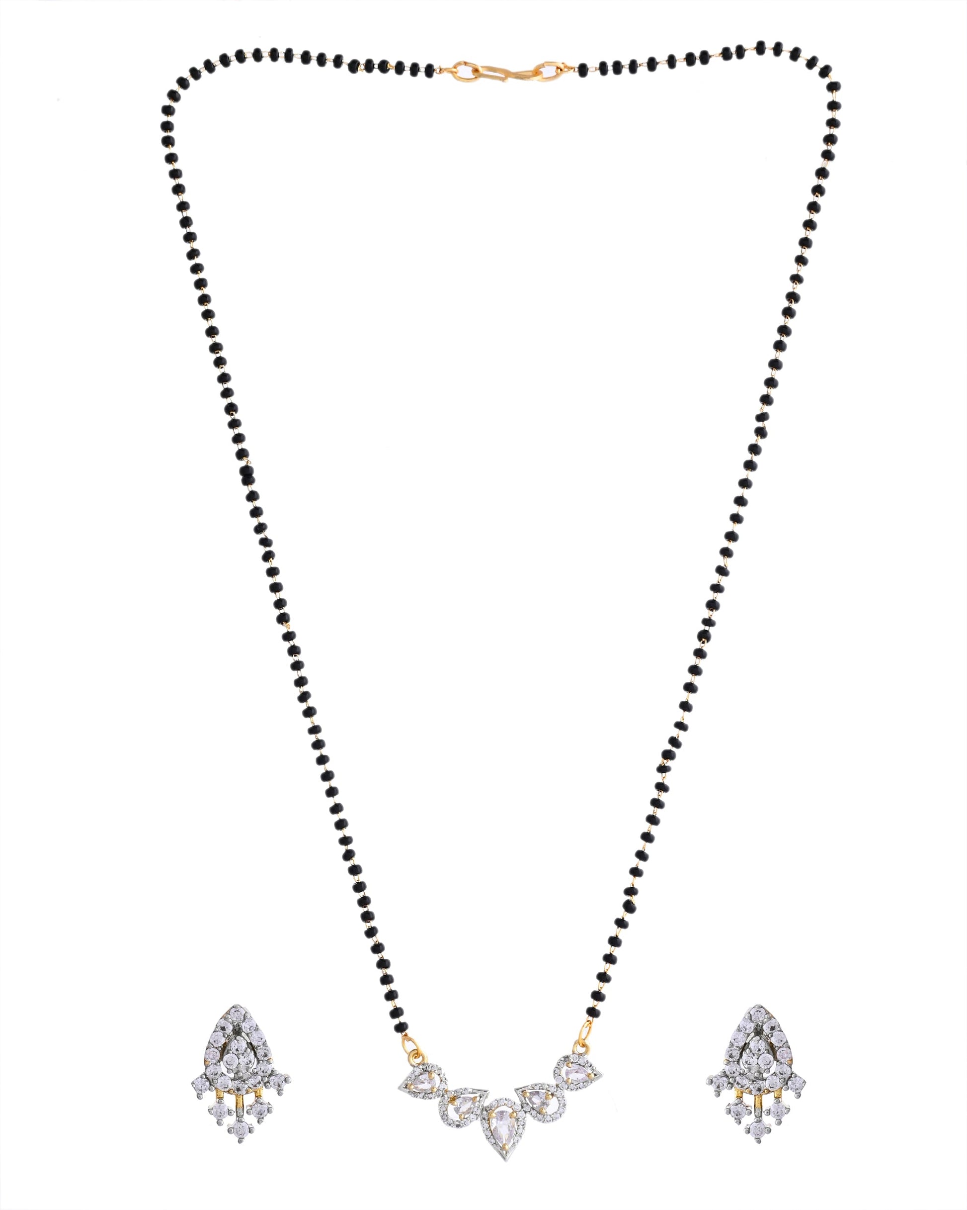 VOJ Gold-Polished Tear Drop Shape AD Mangalsutra Set - Swadesiicart