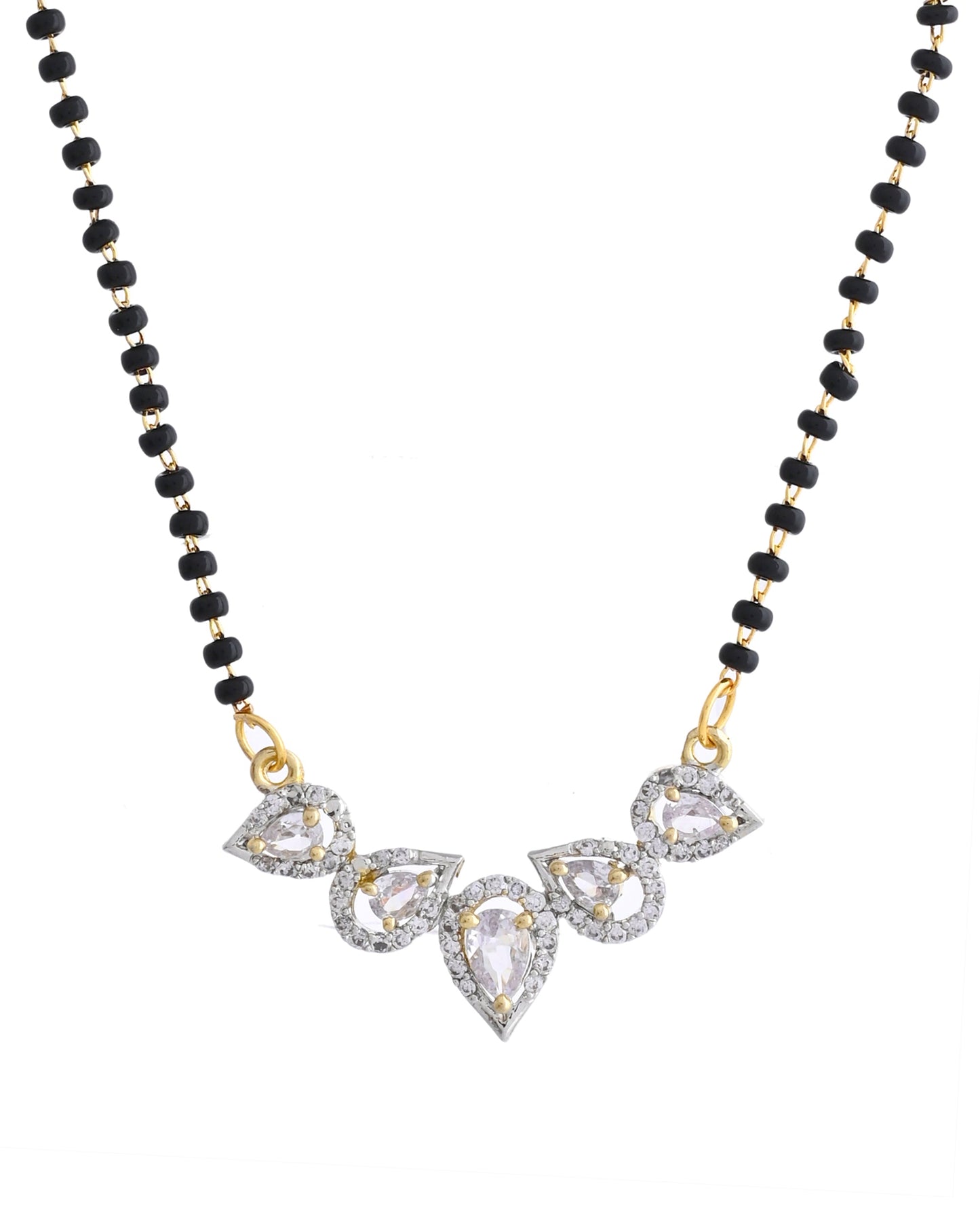VOJ Gold-Polished Tear Drop Shape AD Mangalsutra Set - Swadesiicart