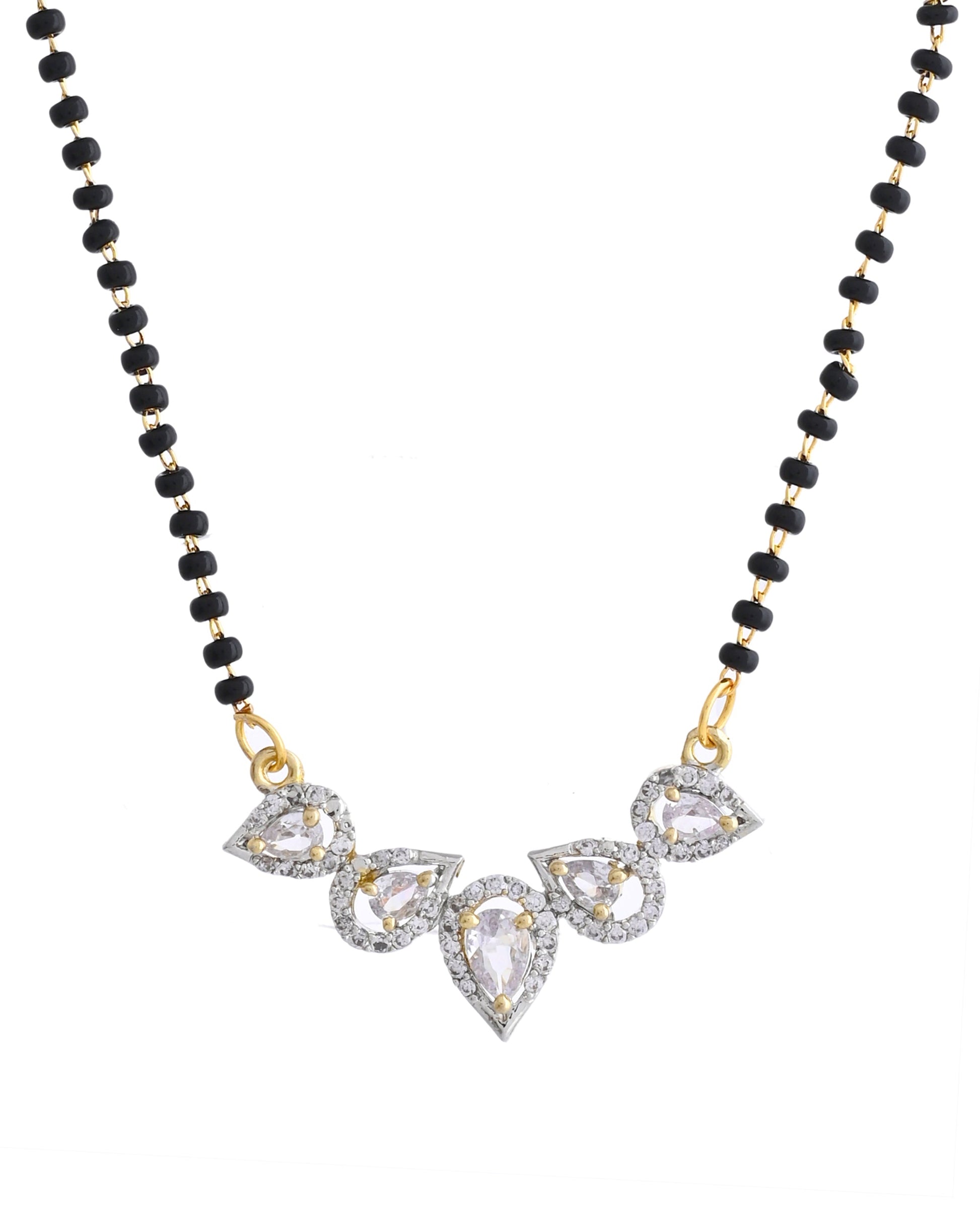 VOJ Gold-Polished Tear Drop Shape AD Mangalsutra Set - Swadesiicart