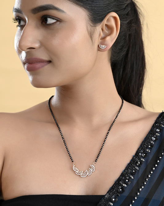 VOJ Rose Gold-Polished Semi Circle Shape AD Mangalsutra Set - Swadesiicart