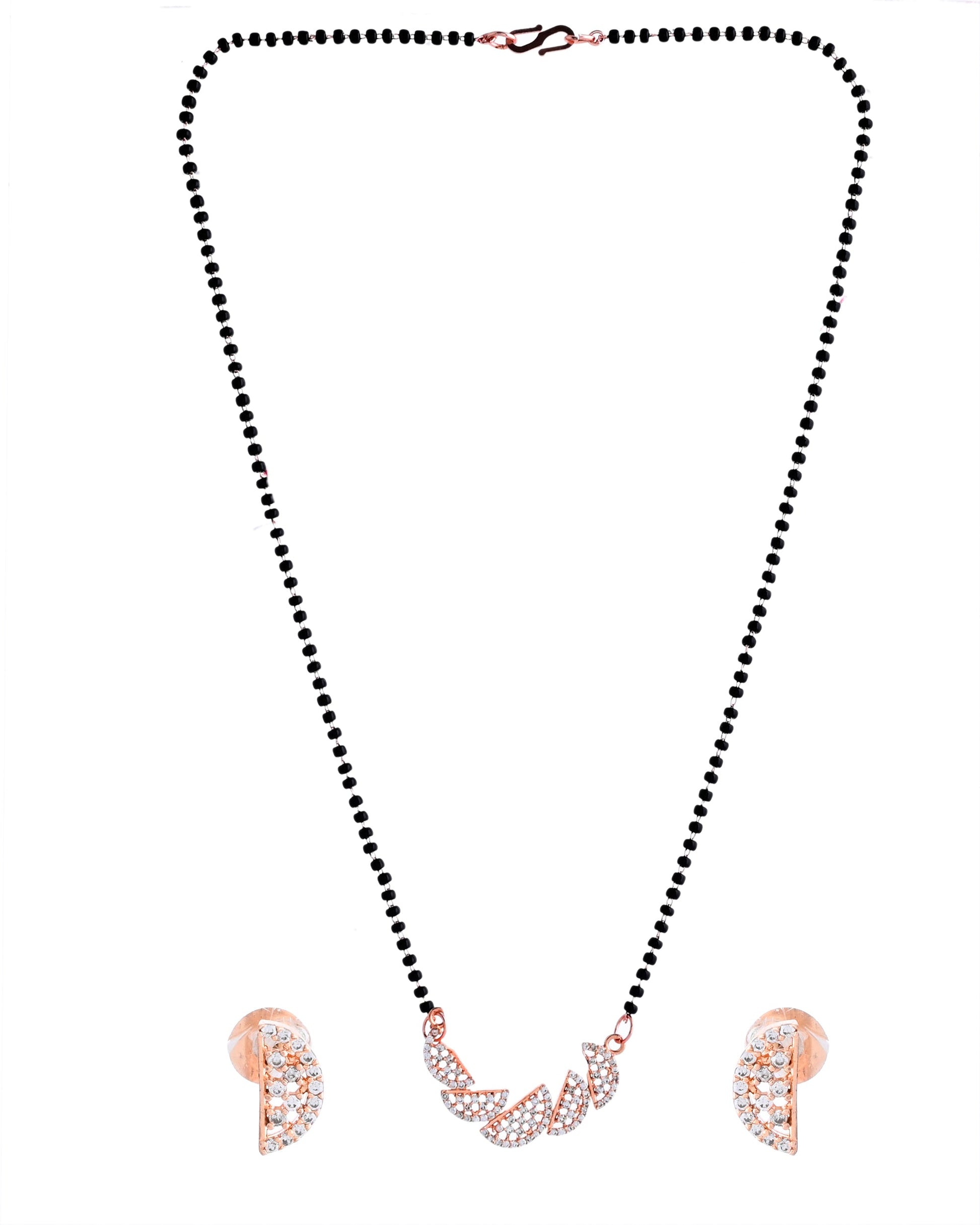 VOJ Rose Gold-Polished Semi Circle Shape AD Mangalsutra Set - Swadesiicart
