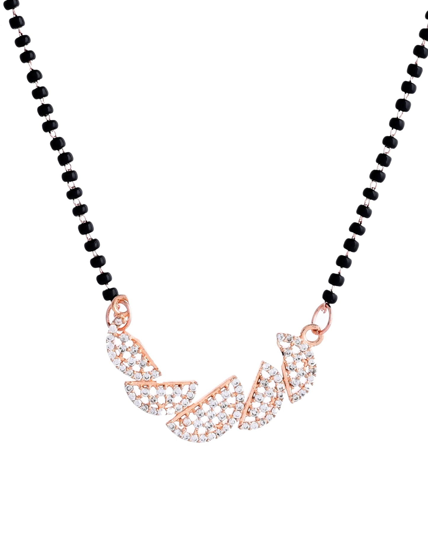 VOJ Rose Gold-Polished Semi Circle Shape AD Mangalsutra Set - Swadesiicart