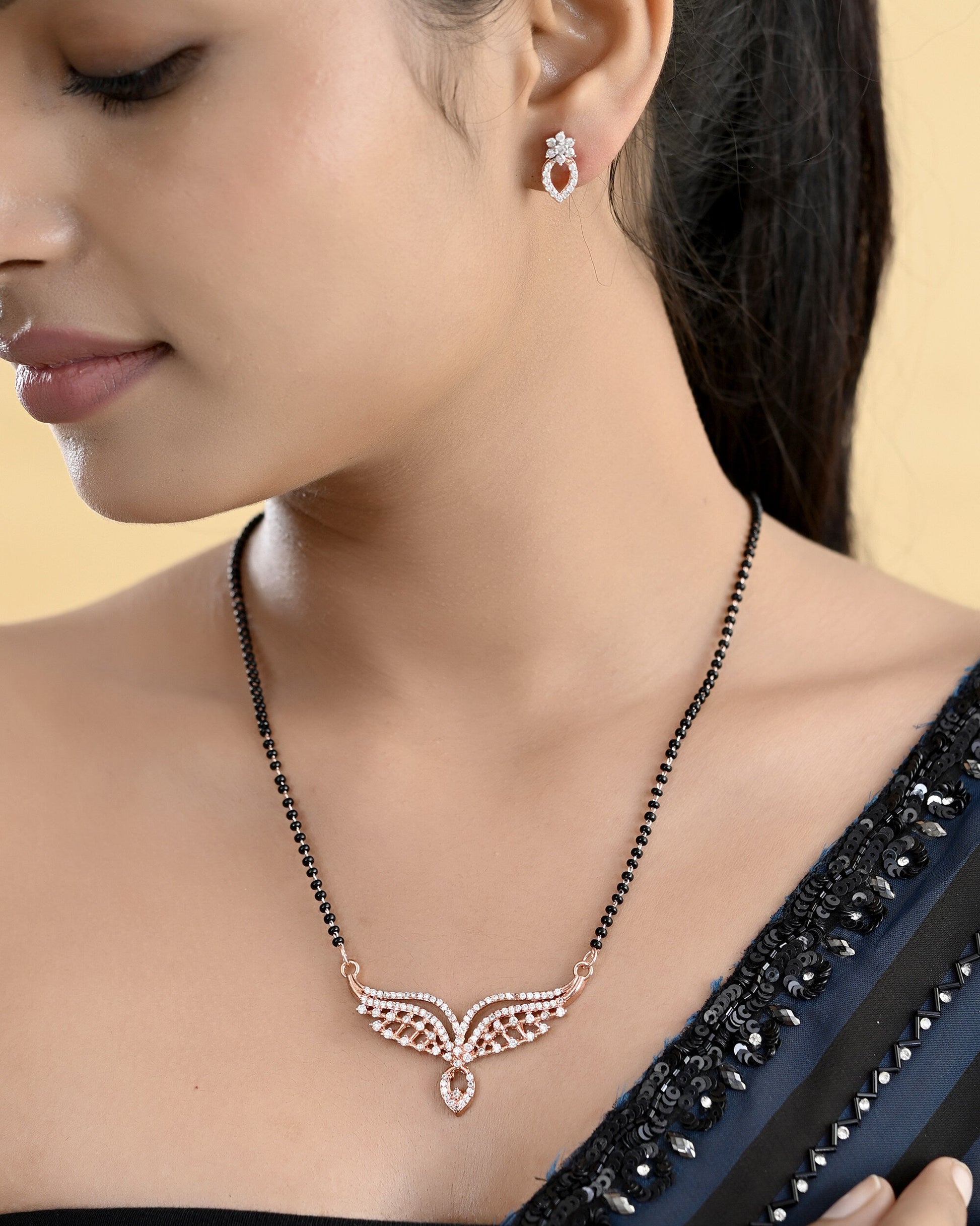 VOJ Rose Gold-Polished Elegent AD Mangalsutra Set - Swadesiicart