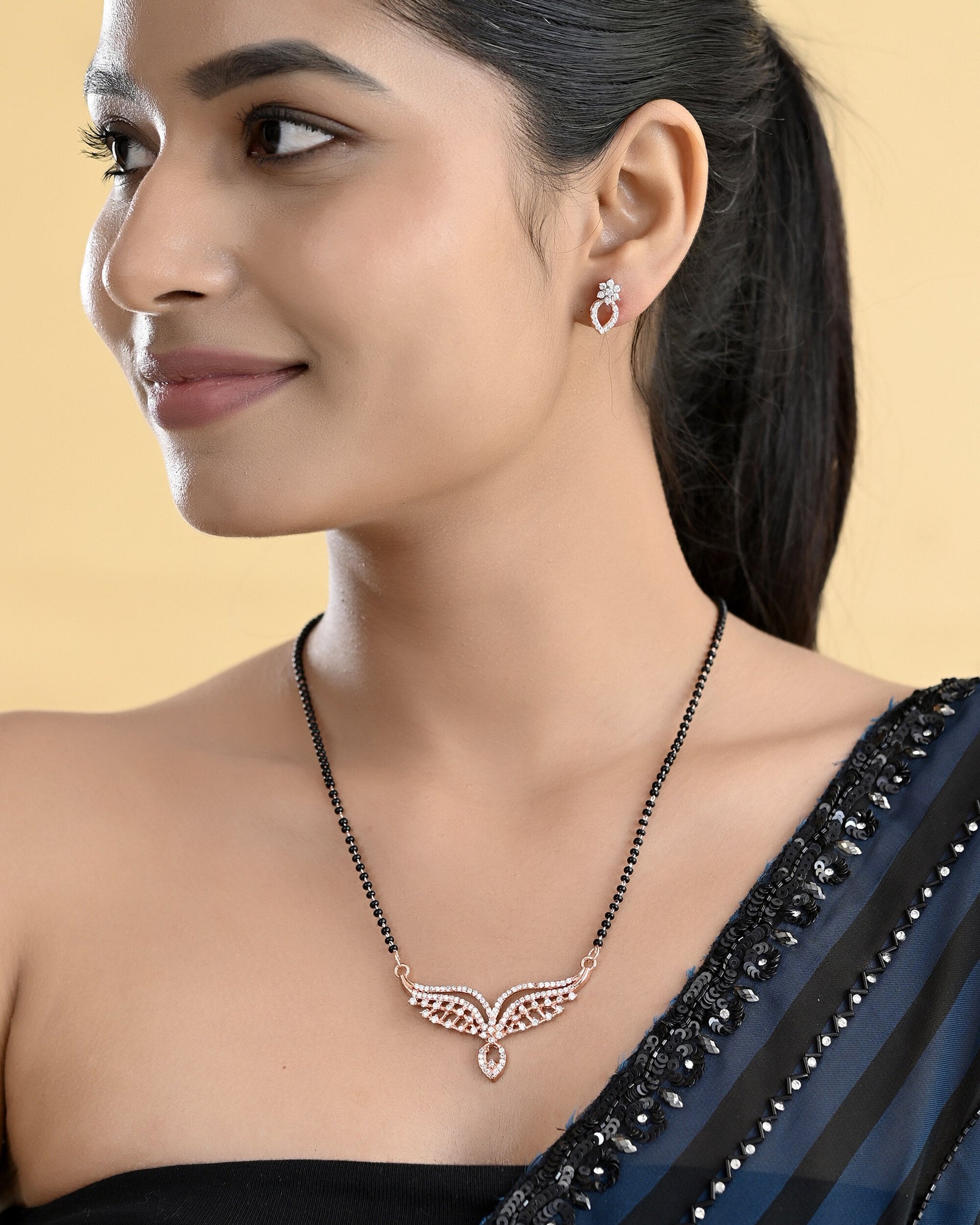 VOJ Rose Gold-Polished Elegent AD Mangalsutra Set - Swadesiicart