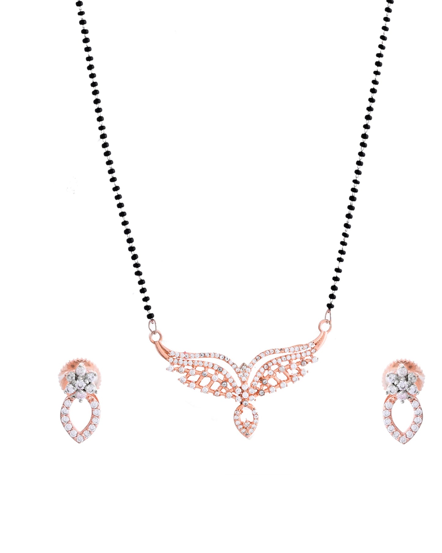 VOJ Rose Gold-Polished Elegent AD Mangalsutra Set - Swadesiicart