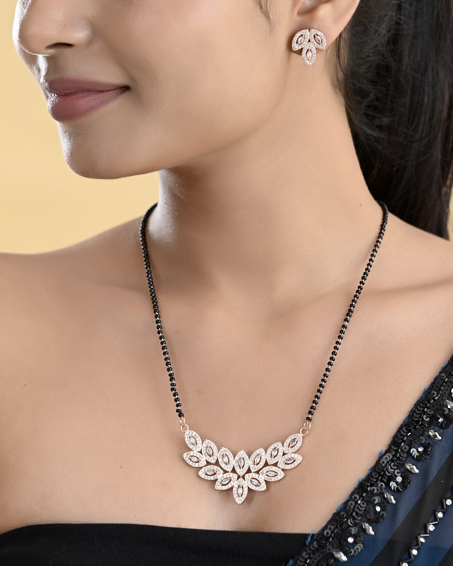VOJ Gold-Polished Stylish Tear Drop AD Mangalsutra Set - Swadesiicart