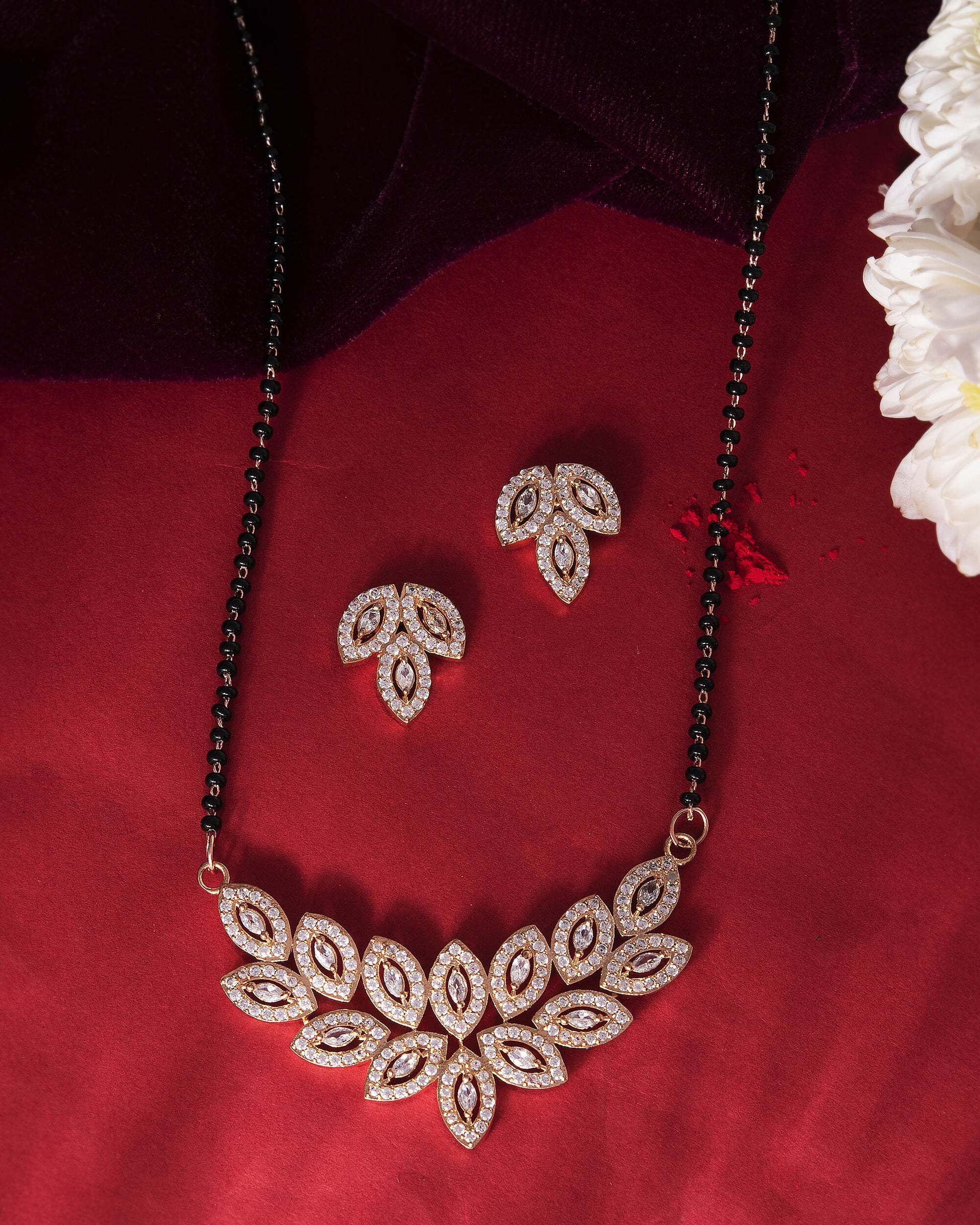 VOJ Gold-Polished Stylish Tear Drop AD Mangalsutra Set - Swadesiicart