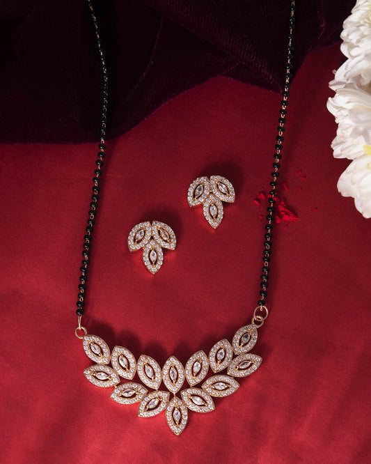 VOJ Gold-Polished Stylish Tear Drop AD Mangalsutra Set - Swadesiicart