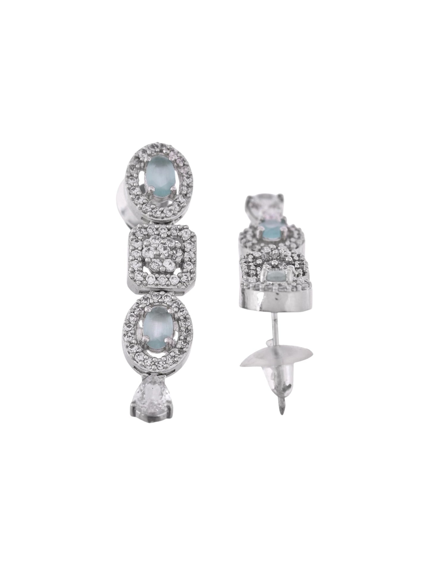 VOJ Silver Plated Mint Green Stone AD Jewellery Set - Swadesiicart
