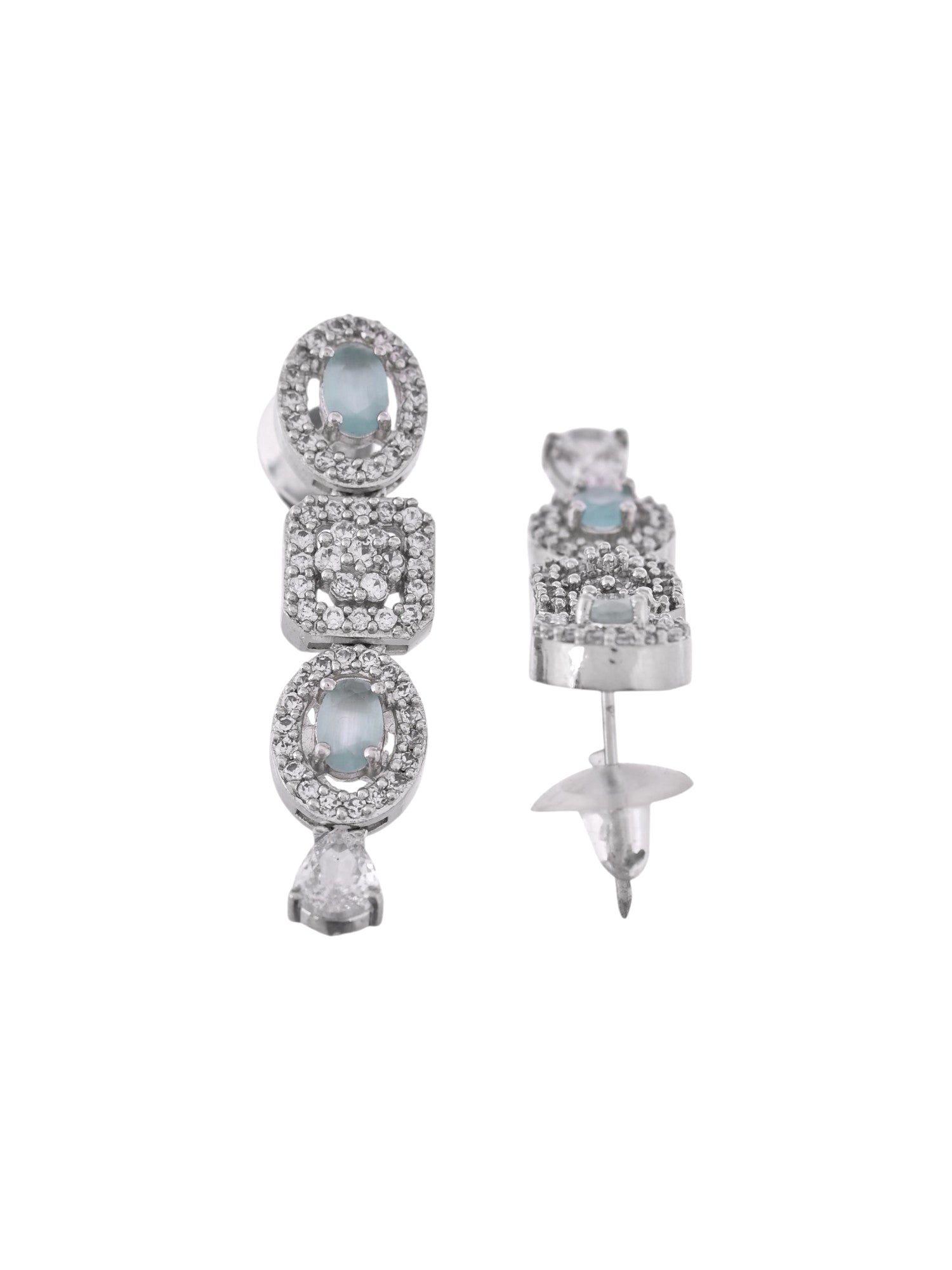 VOJ Silver Plated Mint Green Stone AD Jewellery Set - Swadesiicart