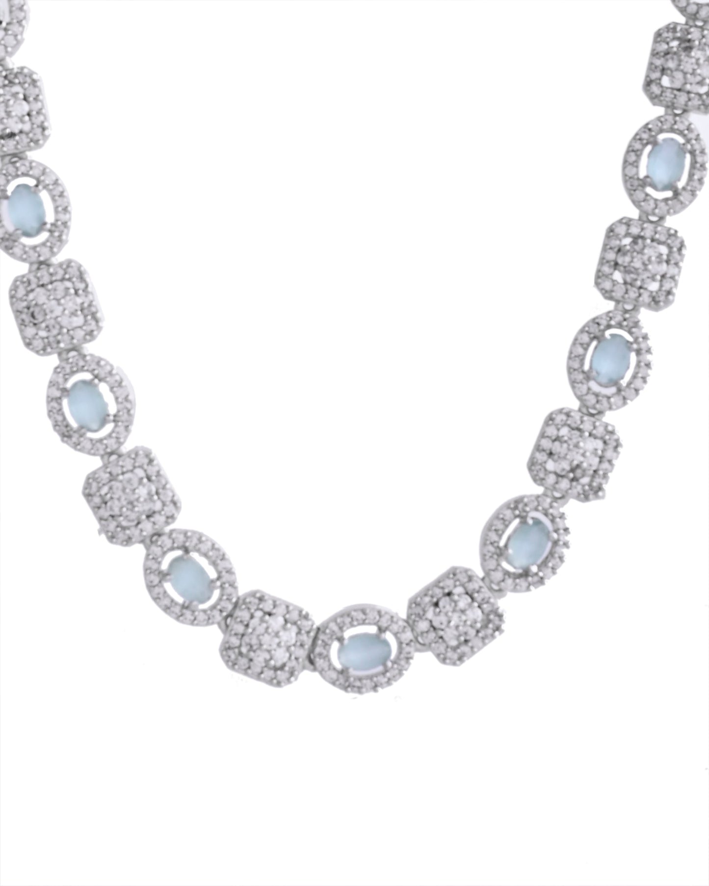 VOJ Silver Plated Mint Green Stone AD Jewellery Set - Swadesiicart