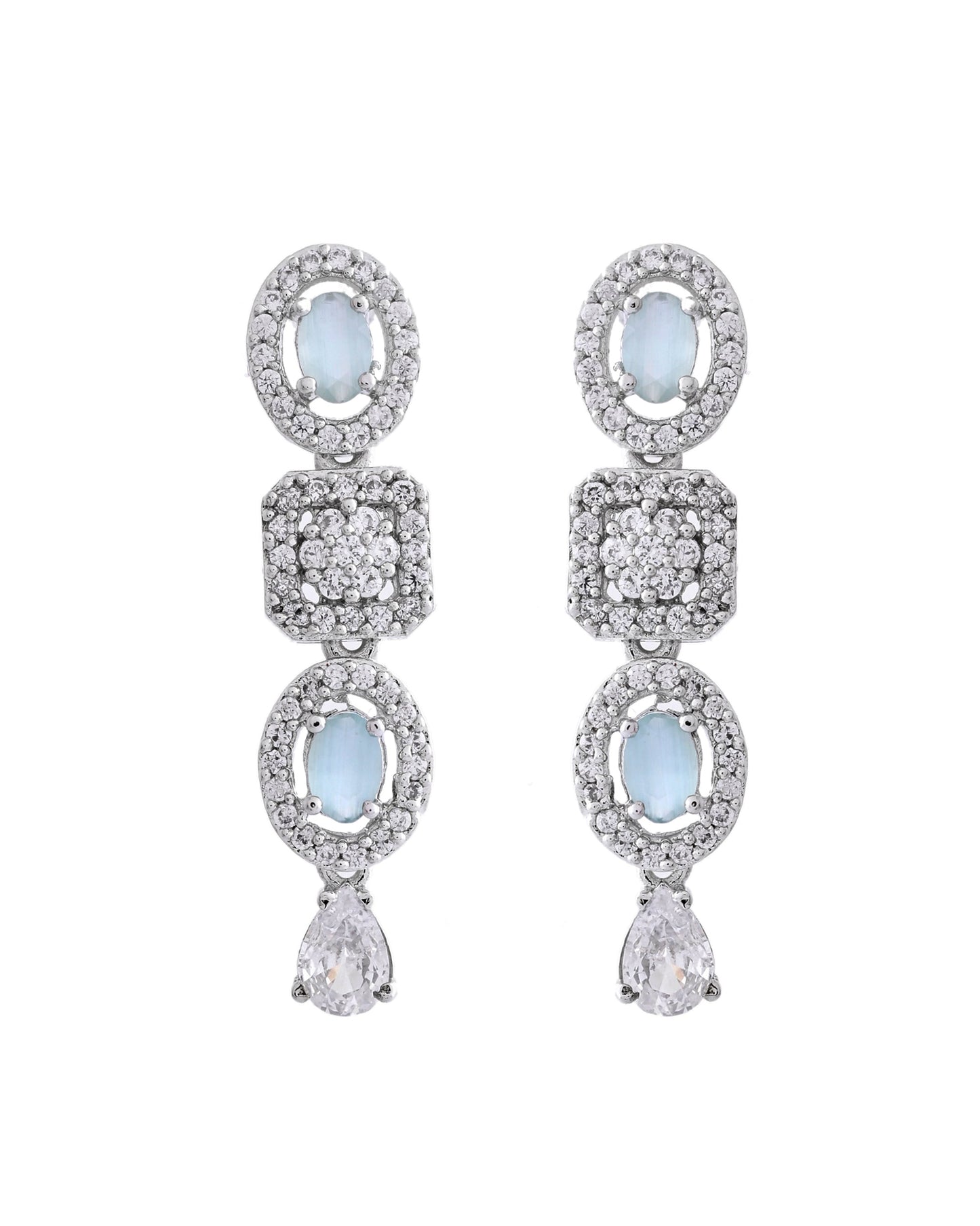 VOJ Silver Plated Mint Green Stone AD Jewellery Set - Swadesiicart