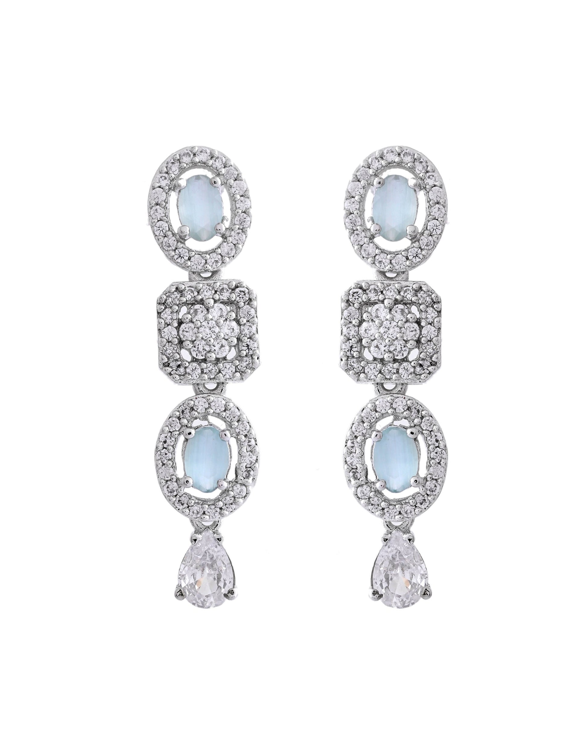 VOJ Silver Plated Mint Green Stone AD Jewellery Set - Swadesiicart