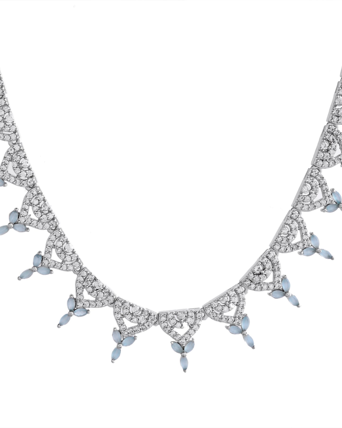 VOJ Silver Plated Mint Green Stone AD Necklace And Earrings Set - Swadesiicart