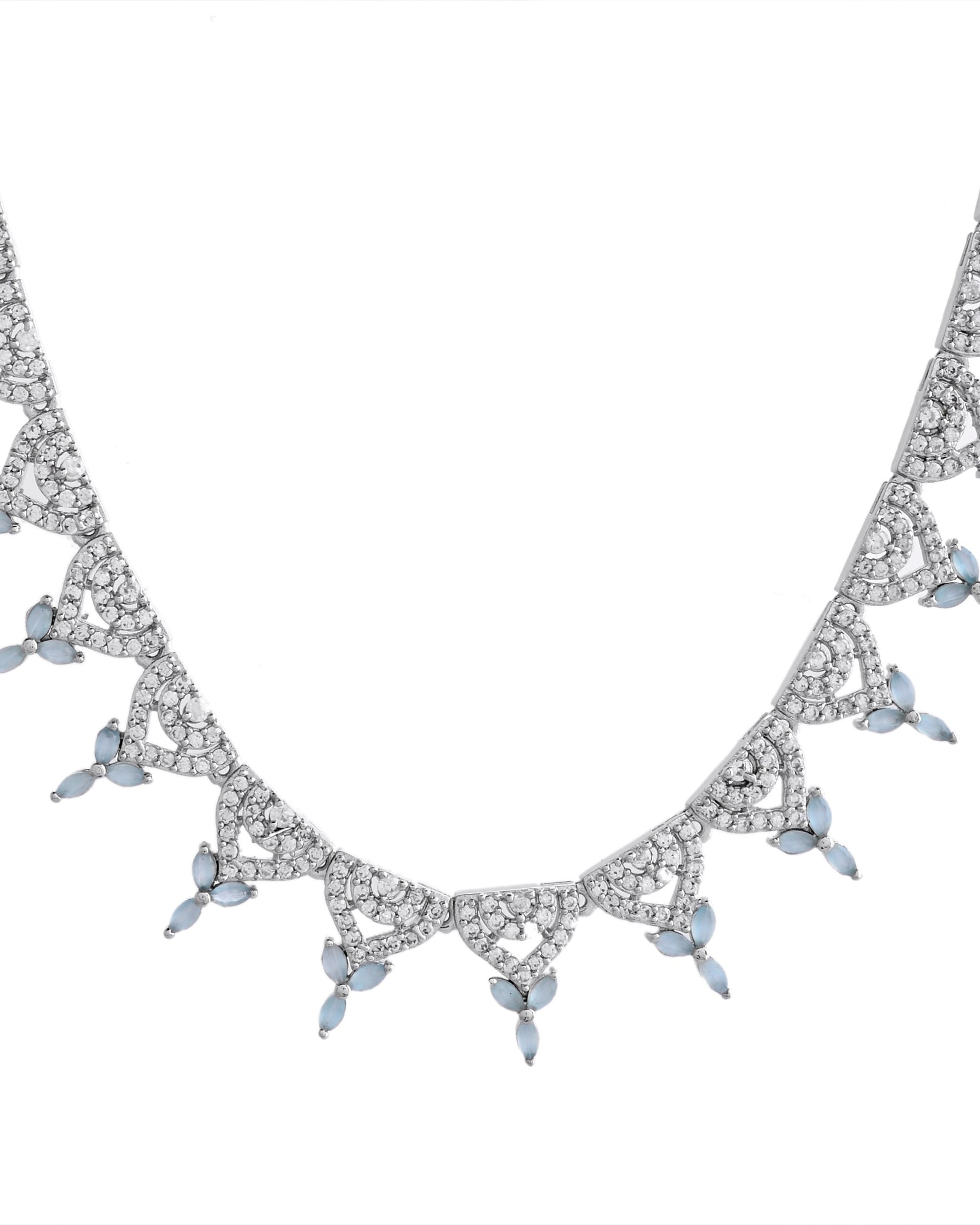 VOJ Silver Plated Mint Green Stone AD Necklace And Earrings Set - Swadesiicart
