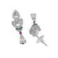 VOJ Silver Plated Green And Pink Stone AD Necklace And Earrings Set - Swadesiicart