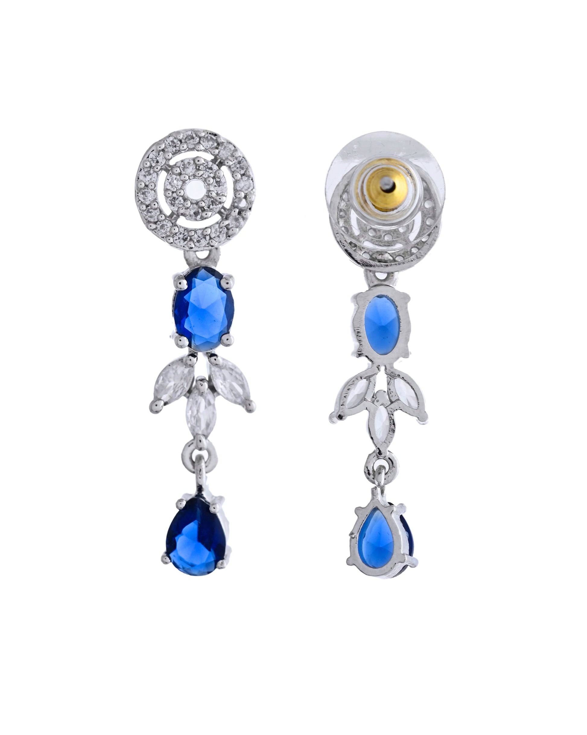 VOJ Silver Plated Dark Blue Stone Circular AD Jewellery Set - Swadesiicart