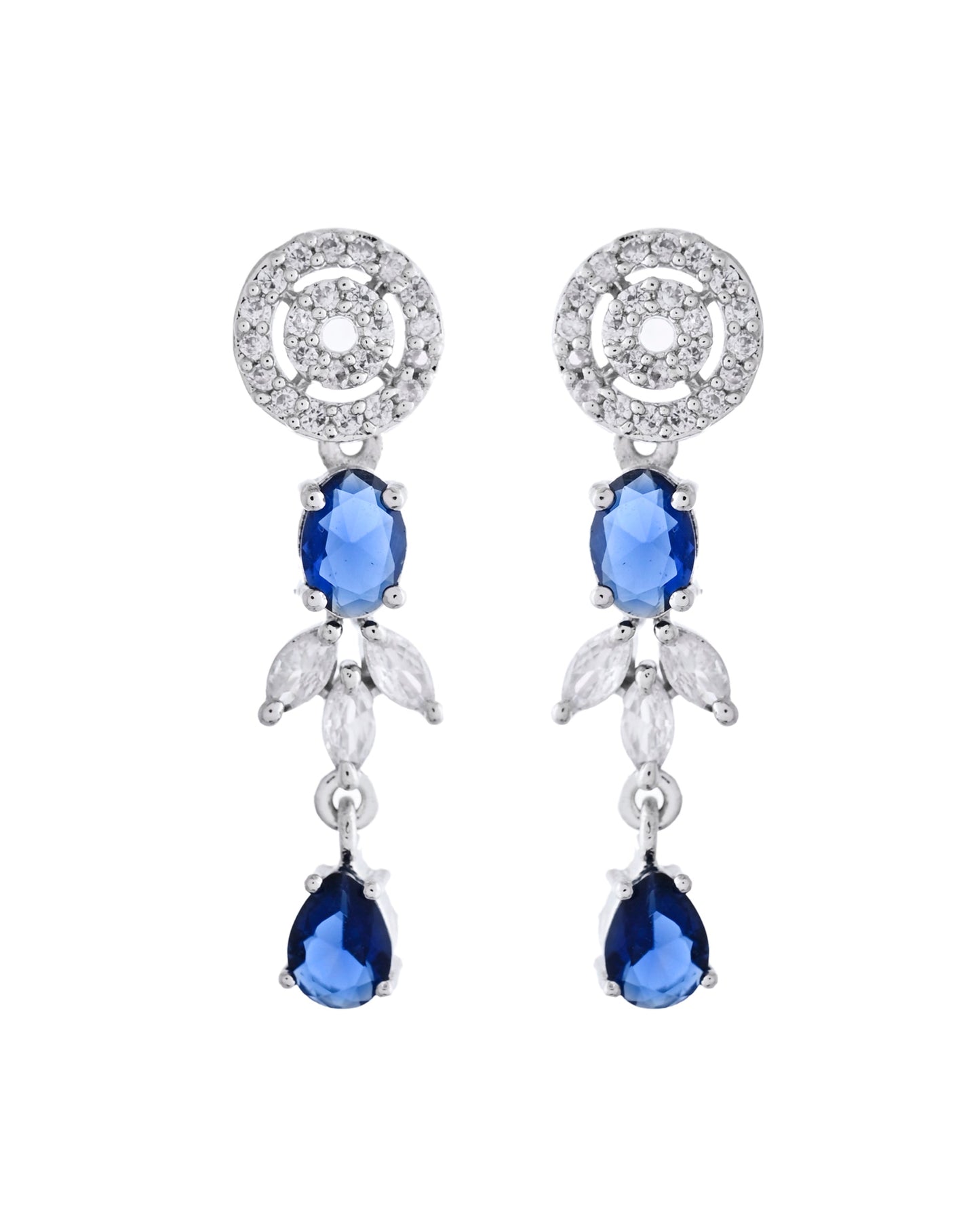 VOJ Silver Plated Dark Blue Stone Circular AD Jewellery Set - Swadesiicart