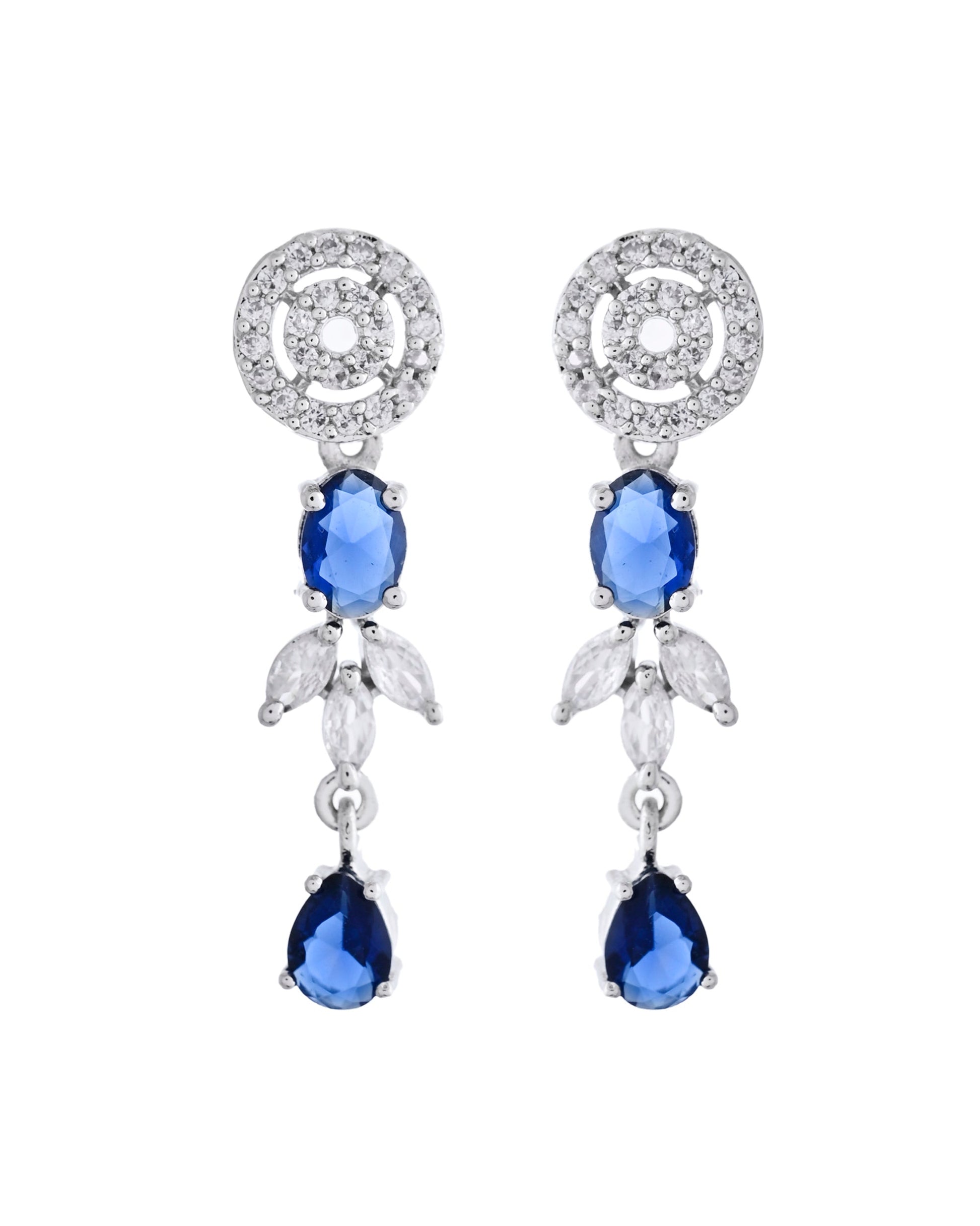 VOJ Silver Plated Dark Blue Stone Circular AD Jewellery Set - Swadesiicart
