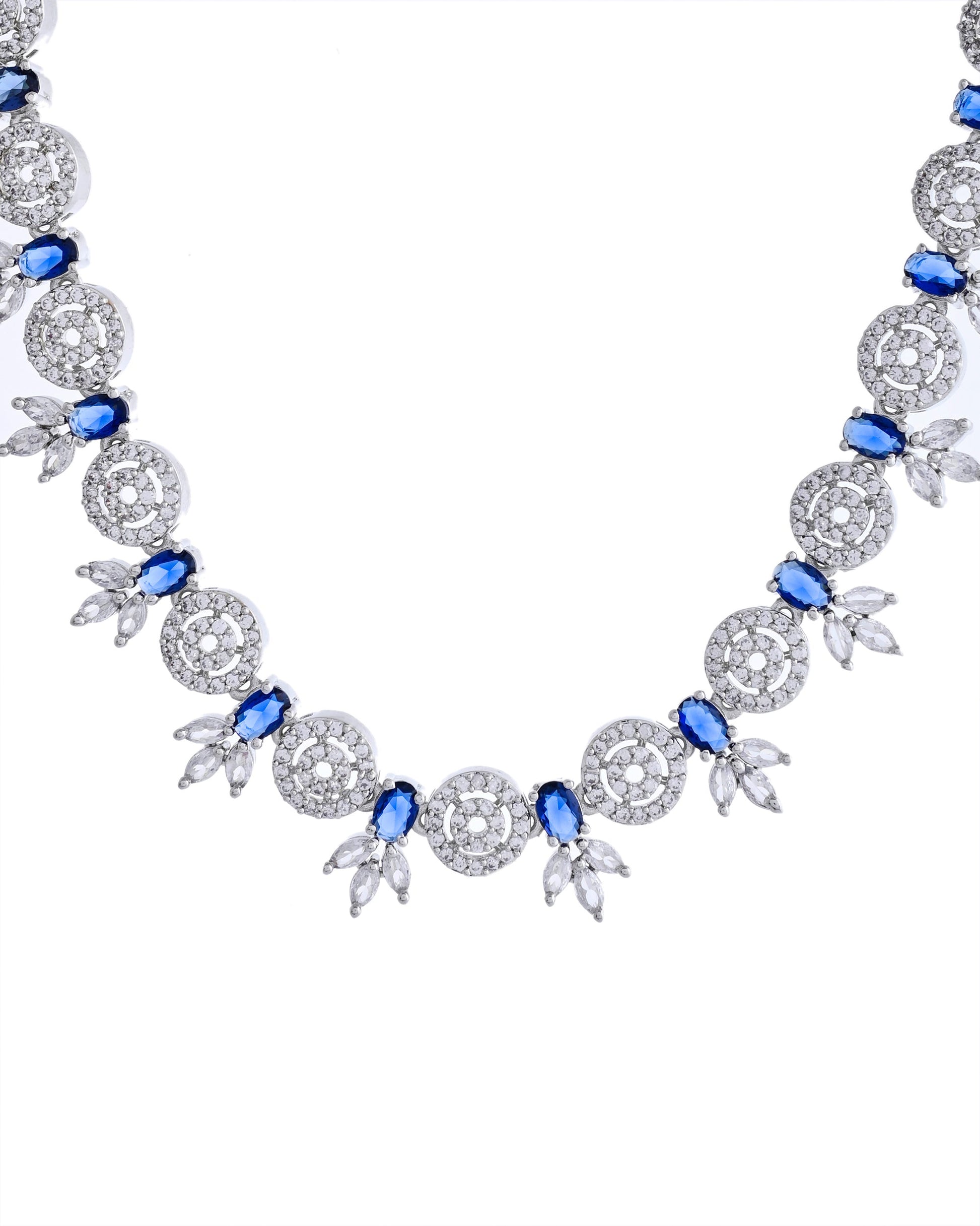 VOJ Silver Plated Dark Blue Stone Circular AD Jewellery Set - Swadesiicart