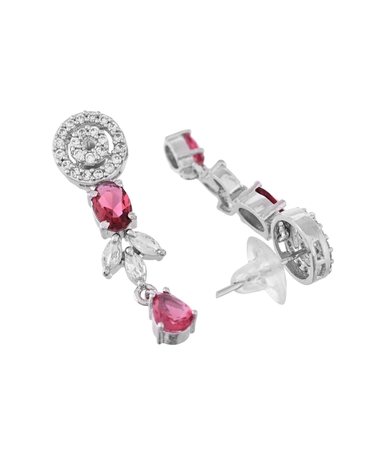 VOJ Silver Plated Pink Stone Circular AD Jewellery Set - Swadesiicart