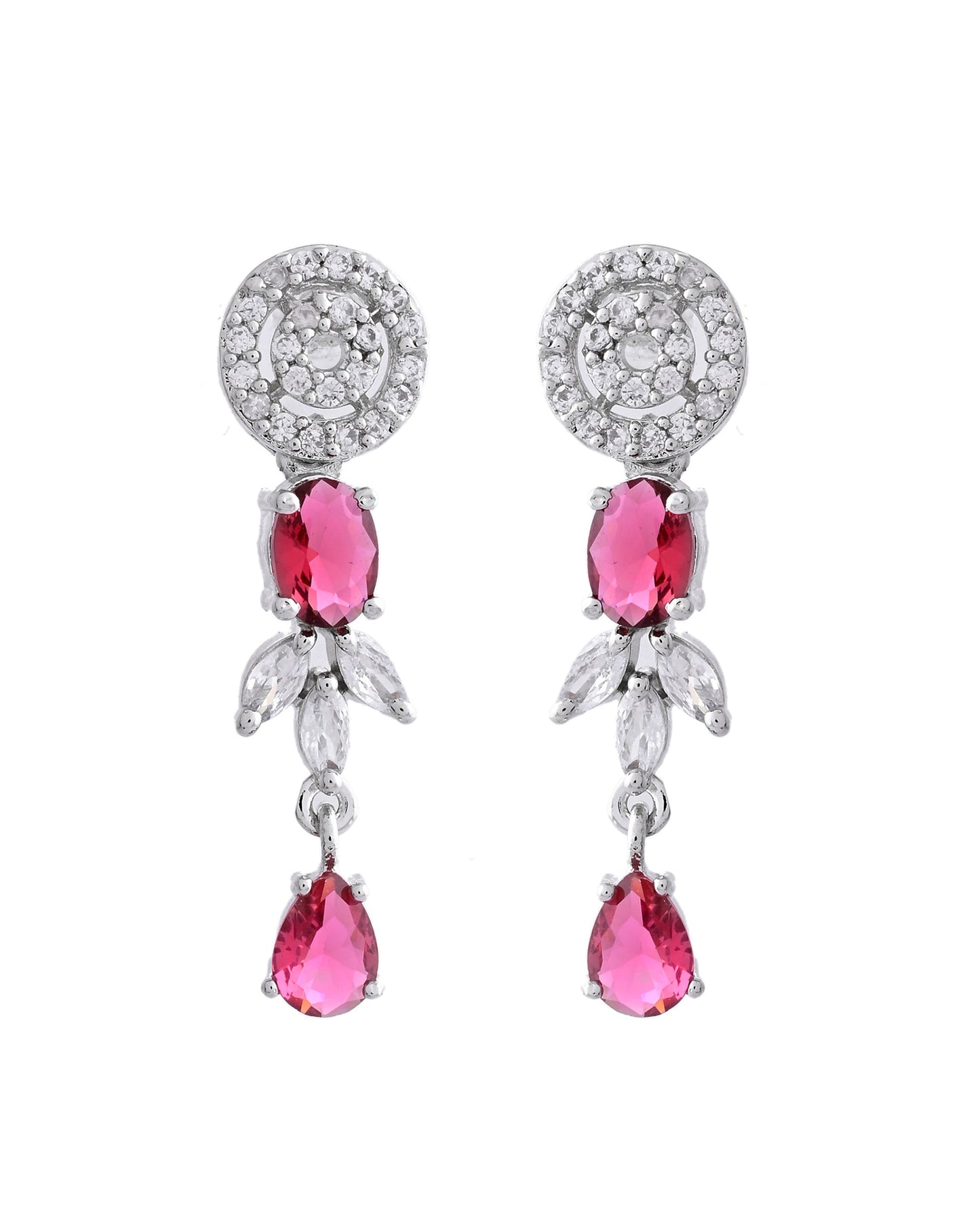 VOJ Silver Plated Pink Stone Circular AD Jewellery Set - Swadesiicart