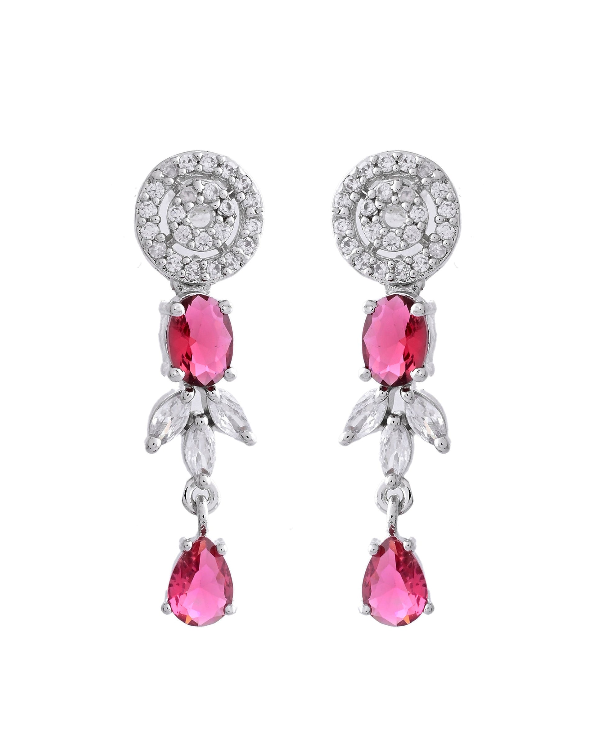 VOJ Silver Plated Pink Stone Circular AD Jewellery Set - Swadesiicart