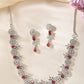 VOJ Silver Plated Pink Stone Circular AD Jewellery Set - Swadesiicart