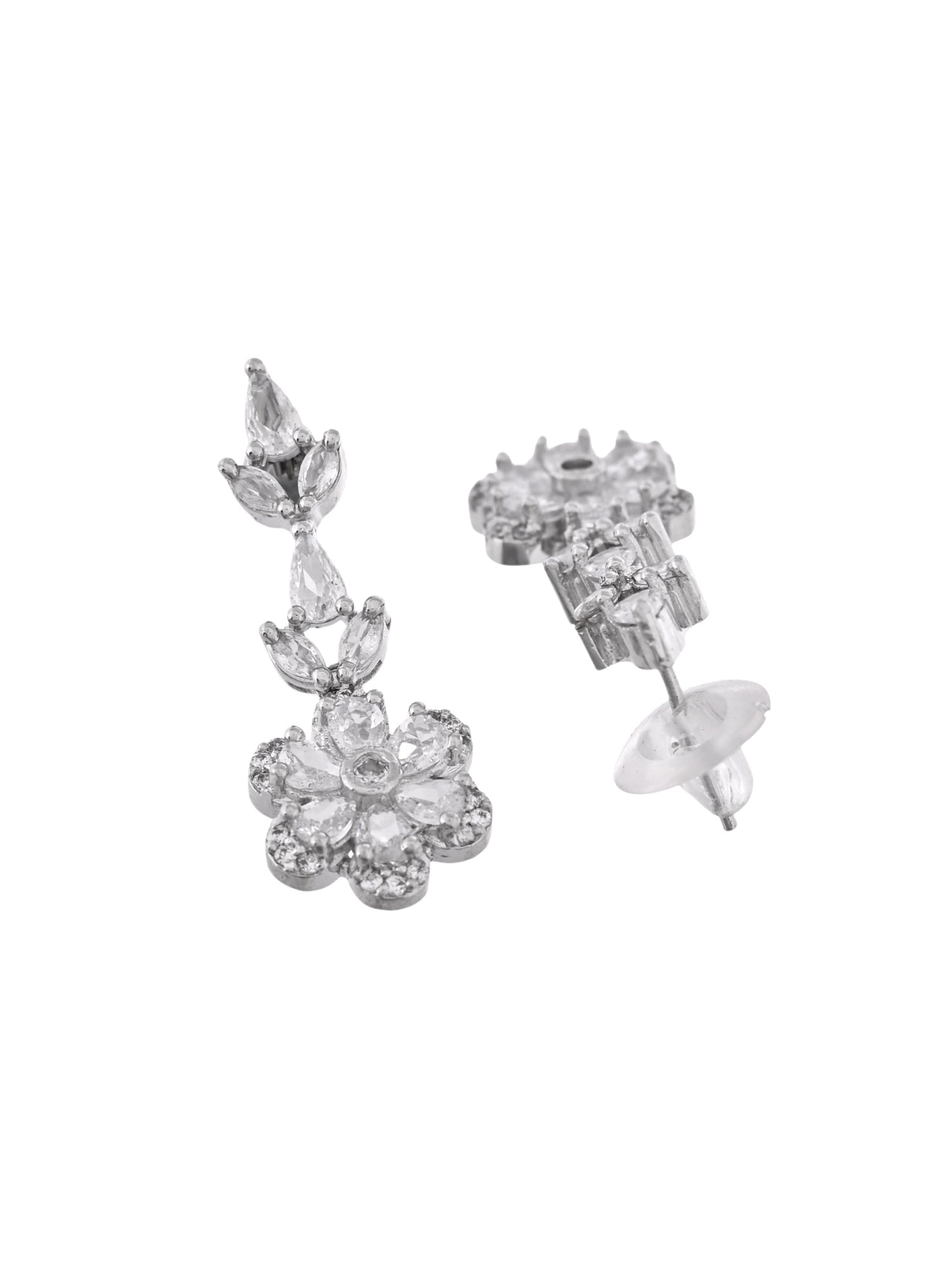 VOJ Silver Plated Floral AD Jewellery Set - Swadesiicart