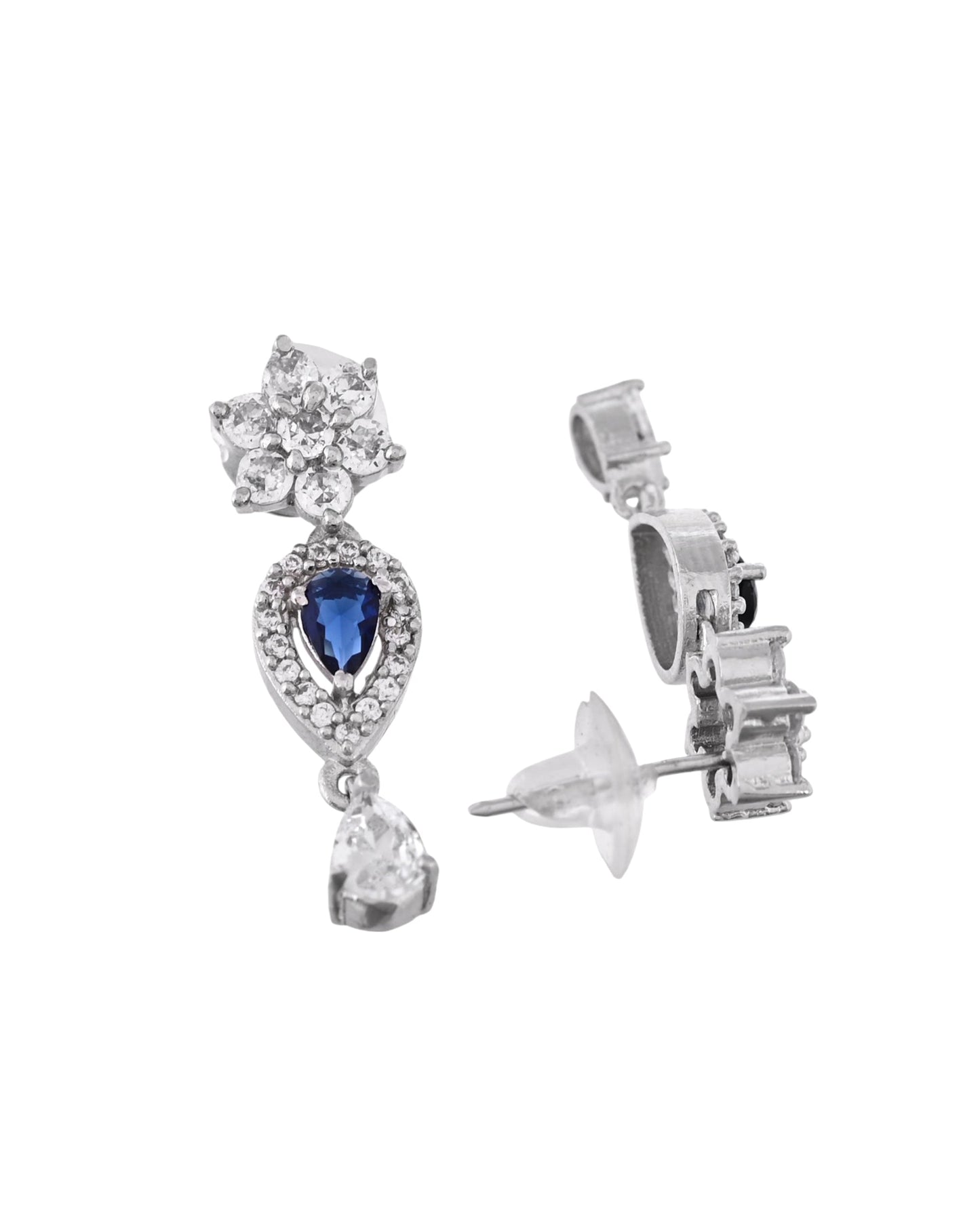 VOJ Silver Plated Dark Stone Tear Drop Shaped AD Jewellery Set - Swadesiicart