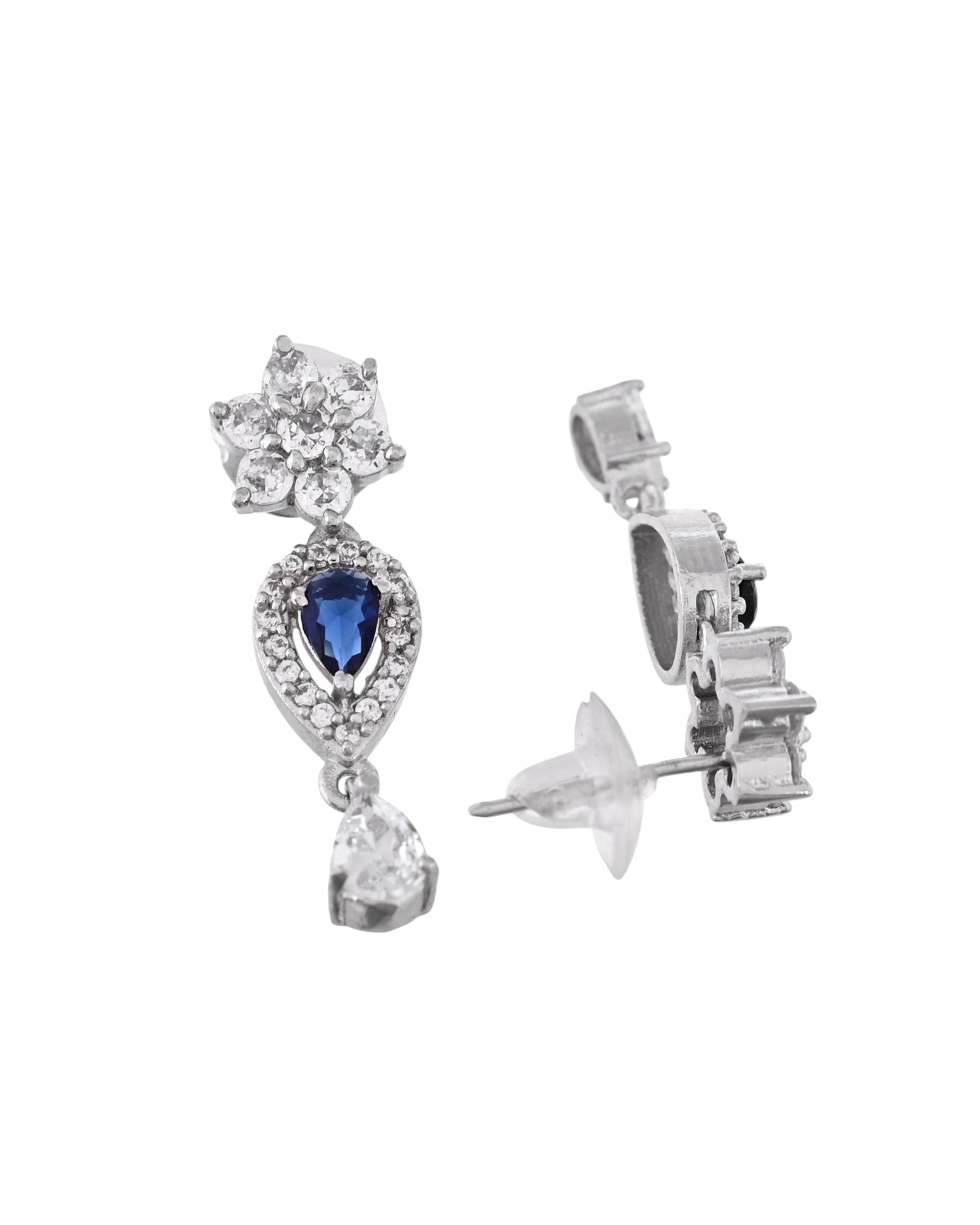 VOJ Silver Plated Dark Stone Tear Drop Shaped AD Jewellery Set - Swadesiicart