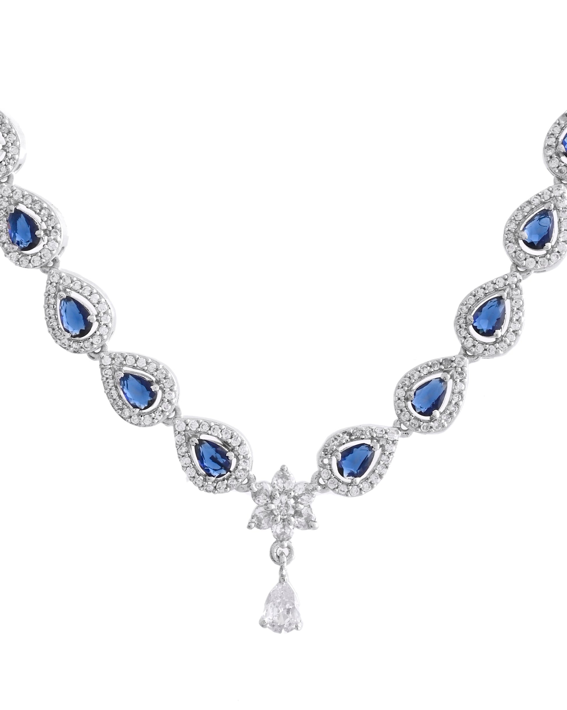 VOJ Silver Plated Dark Stone Tear Drop Shaped AD Jewellery Set - Swadesiicart