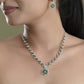 VOJ Silver Plated Green Stone Floral AD Jewellery Set - Swadesiicart