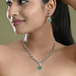 VOJ Silver Plated Green Stone Floral AD Jewellery Set - Swadesiicart