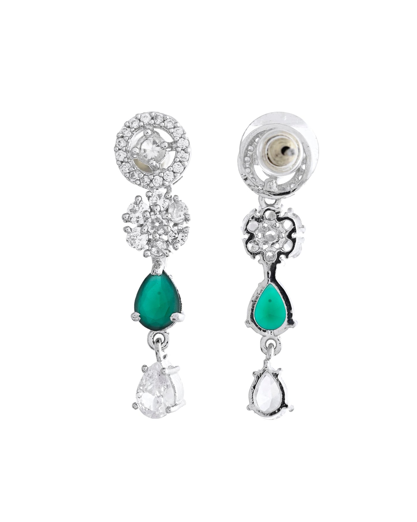 VOJ Silver Plated Green Stone Cricular AD Jewellery Set - Swadesiicart