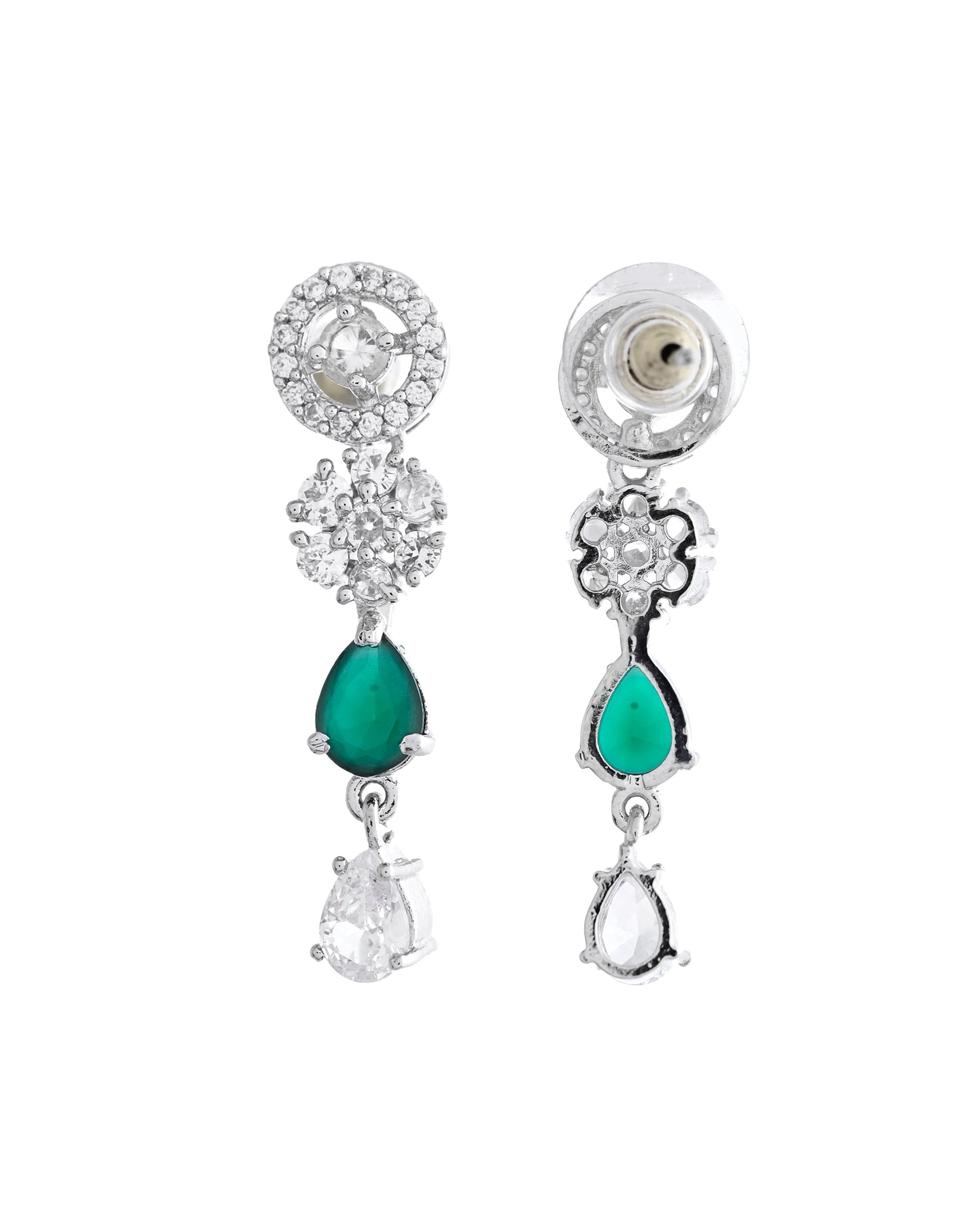 VOJ Silver Plated Green Stone Cricular AD Jewellery Set - Swadesiicart