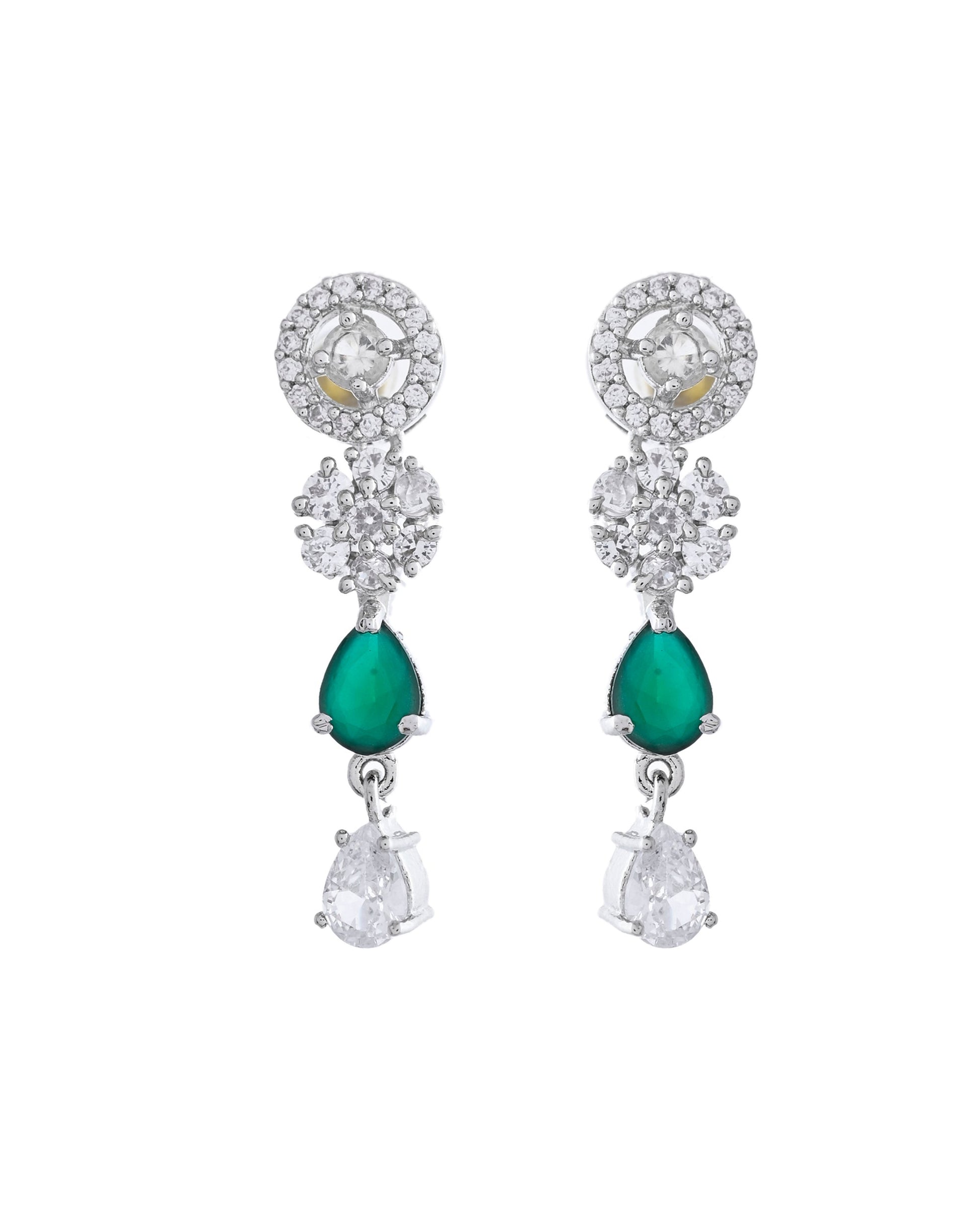 VOJ Silver Plated Green Stone Cricular AD Jewellery Set - Swadesiicart
