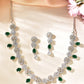 VOJ Silver Plated Green Stone Cricular AD Jewellery Set - Swadesiicart