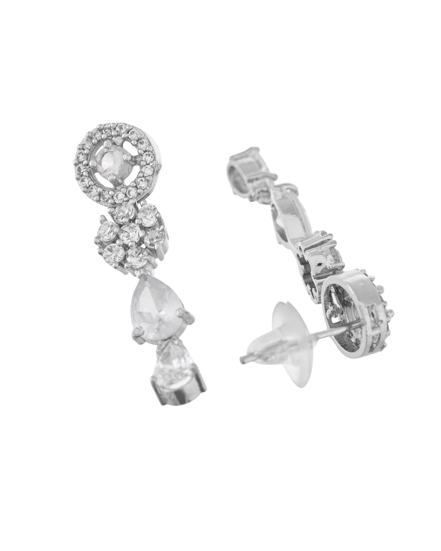 VOJ Silver Plated Floral And Cricular AD Jewellery Set - Swadesiicart
