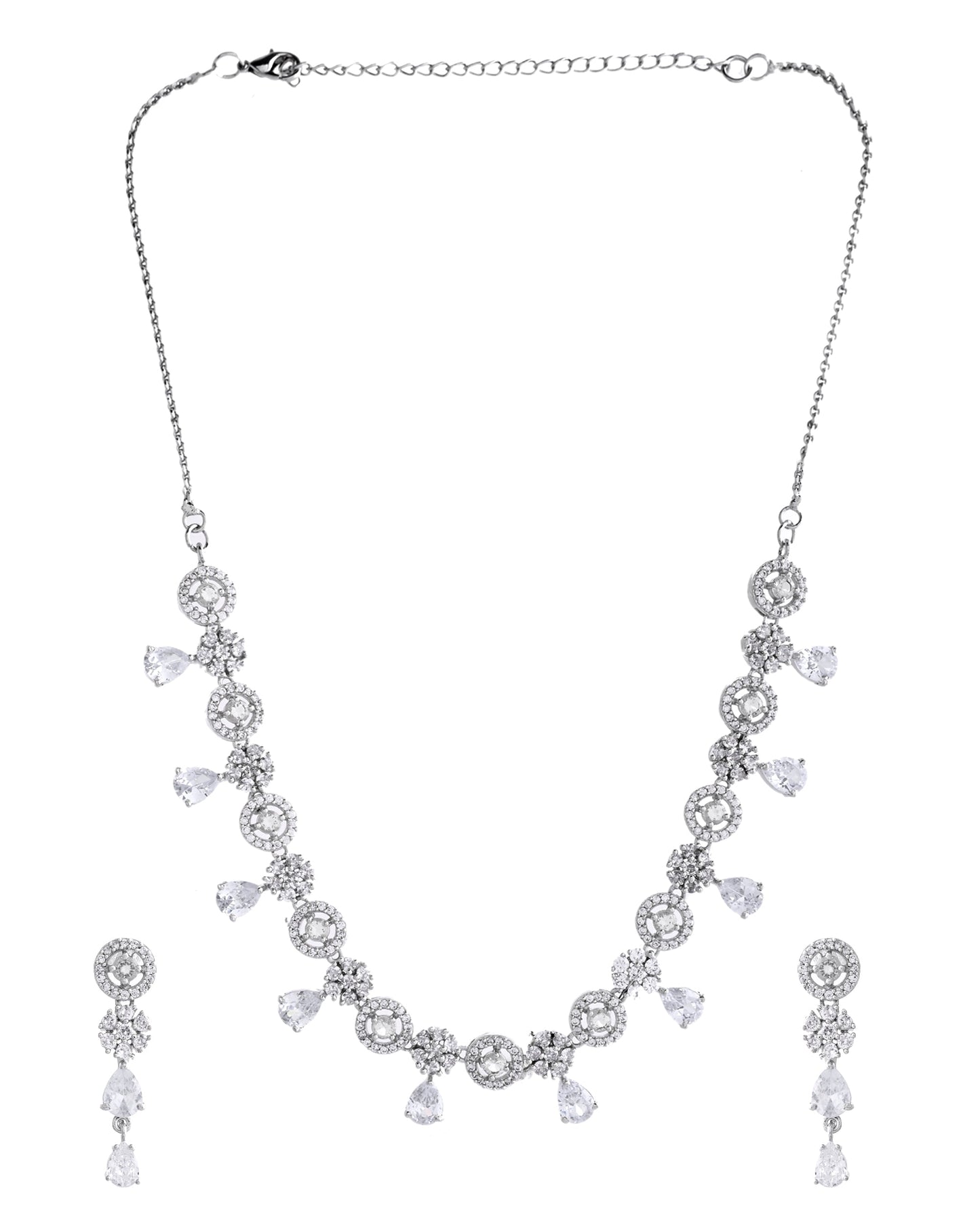 VOJ Silver Plated Floral And Cricular AD Jewellery Set - Swadesiicart