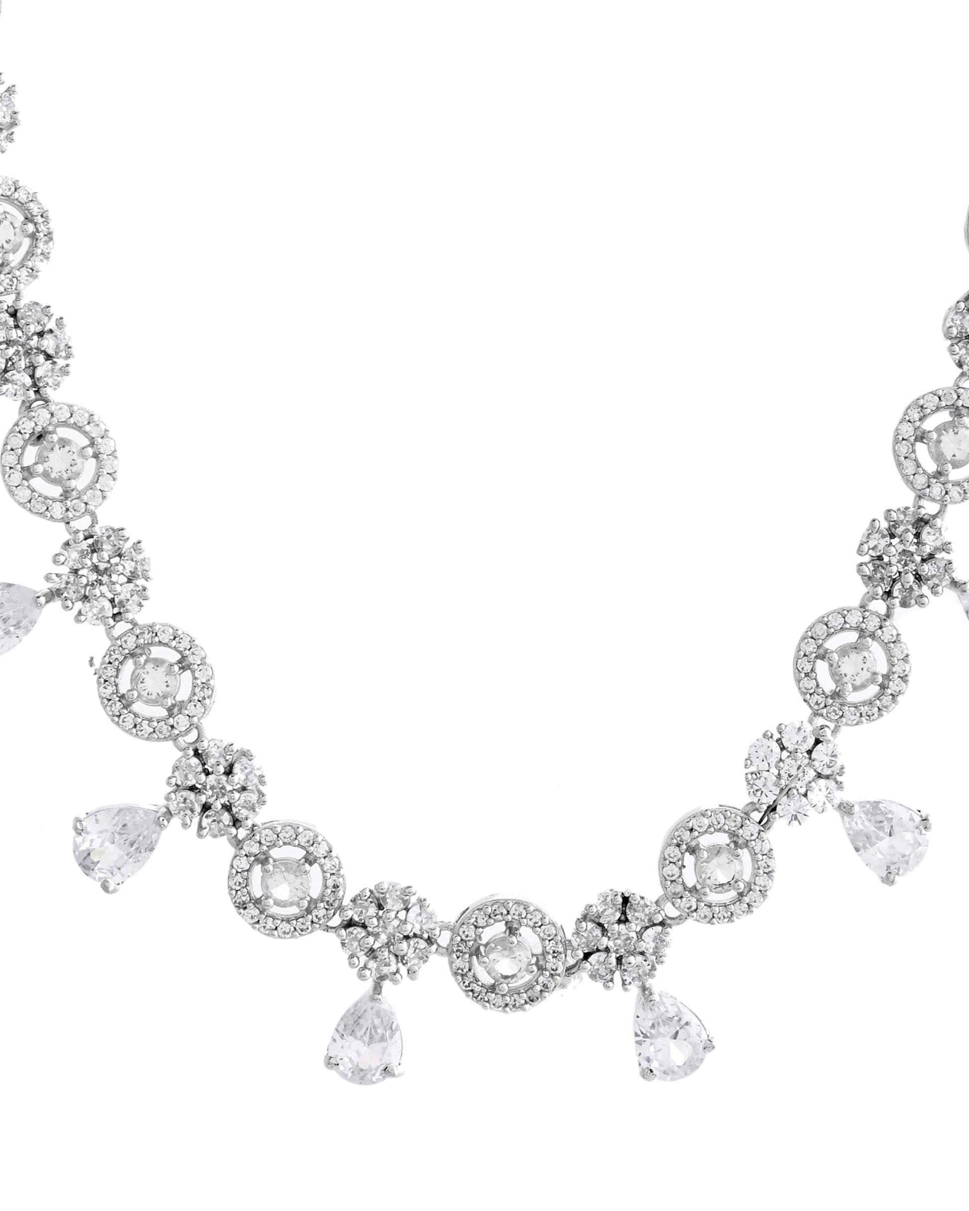 VOJ Silver Plated Floral And Cricular AD Jewellery Set - Swadesiicart