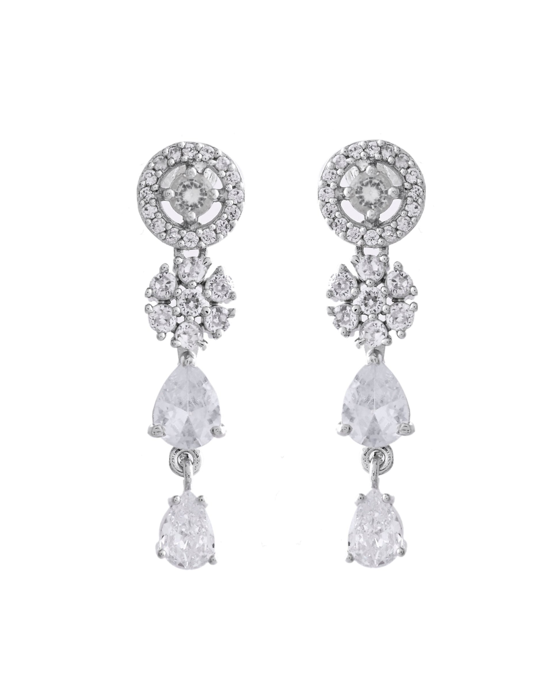 VOJ Silver Plated Floral And Cricular AD Jewellery Set - Swadesiicart
