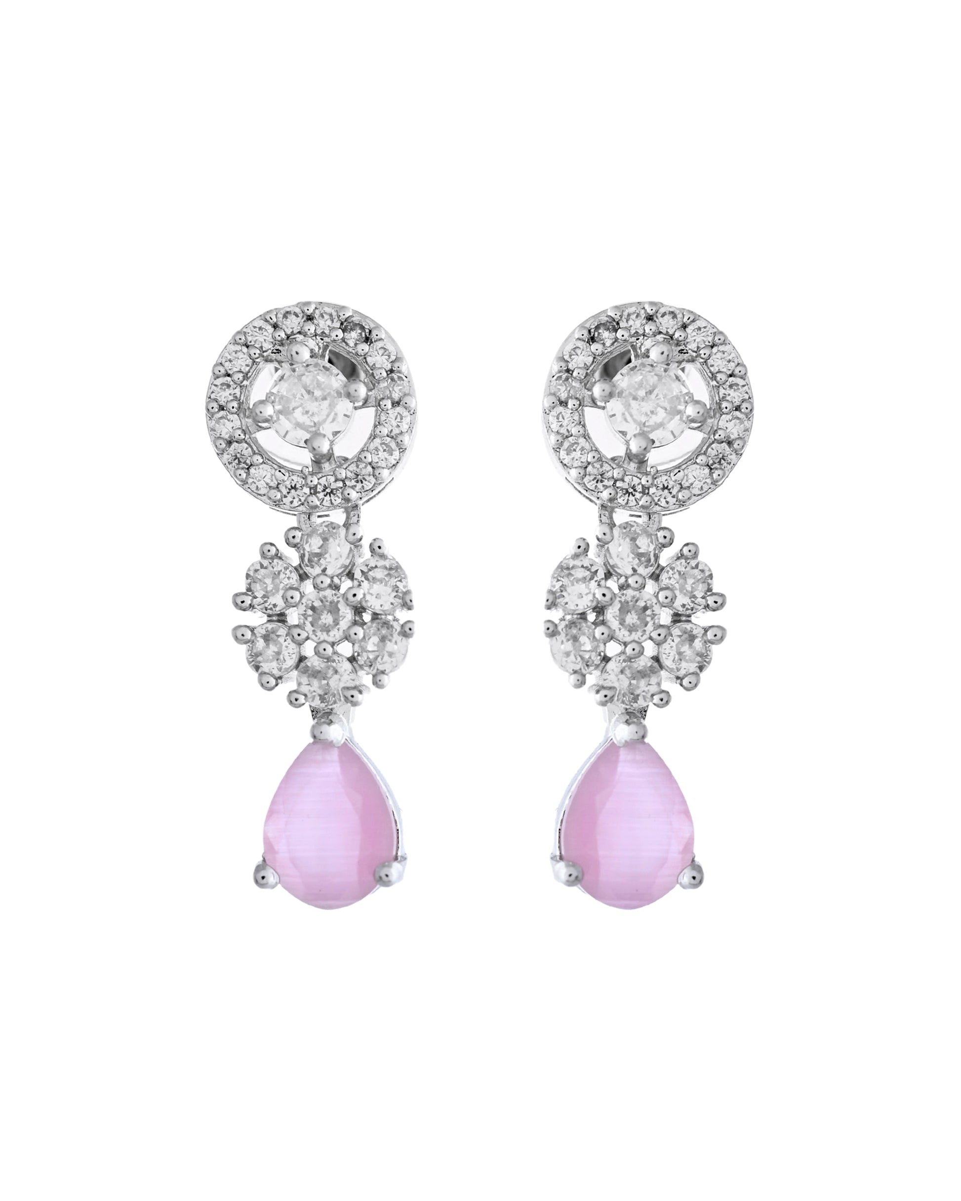 VOJ Silver Plated Baby Pink Stone Floral And Cricular AD Jewellery Set - Swadesiicart