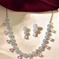 VOJ Silver Plated Baby Pink Stone Floral And Cricular AD Jewellery Set - Swadesiicart