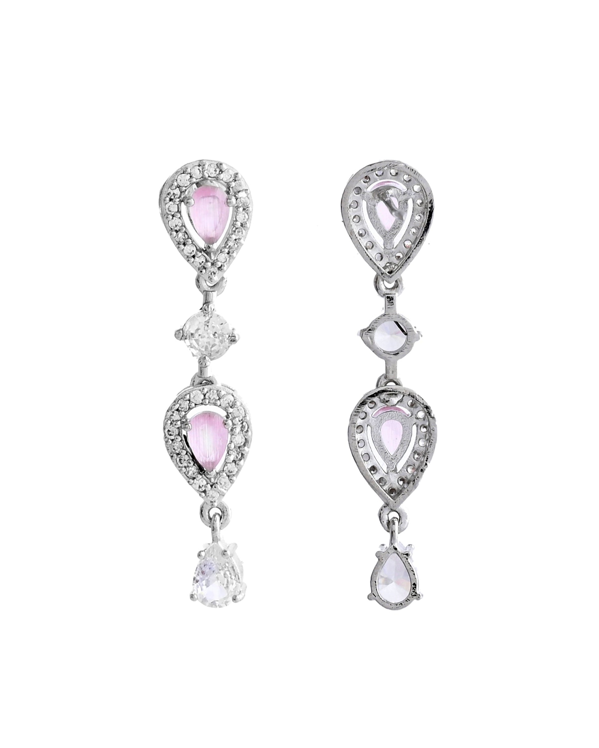 VOJ Silver Plated Baby Pink Stone Tear Drop Shaped AD Jewellery Set - Swadesiicart